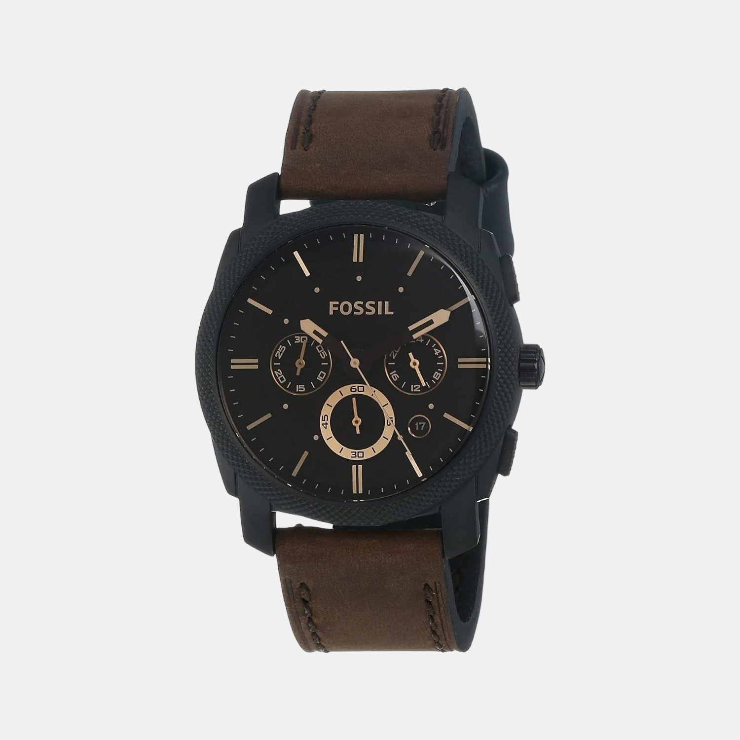 Fossil Machine Men Quartz Black Dial Chronograph Leather Watch Fs4656