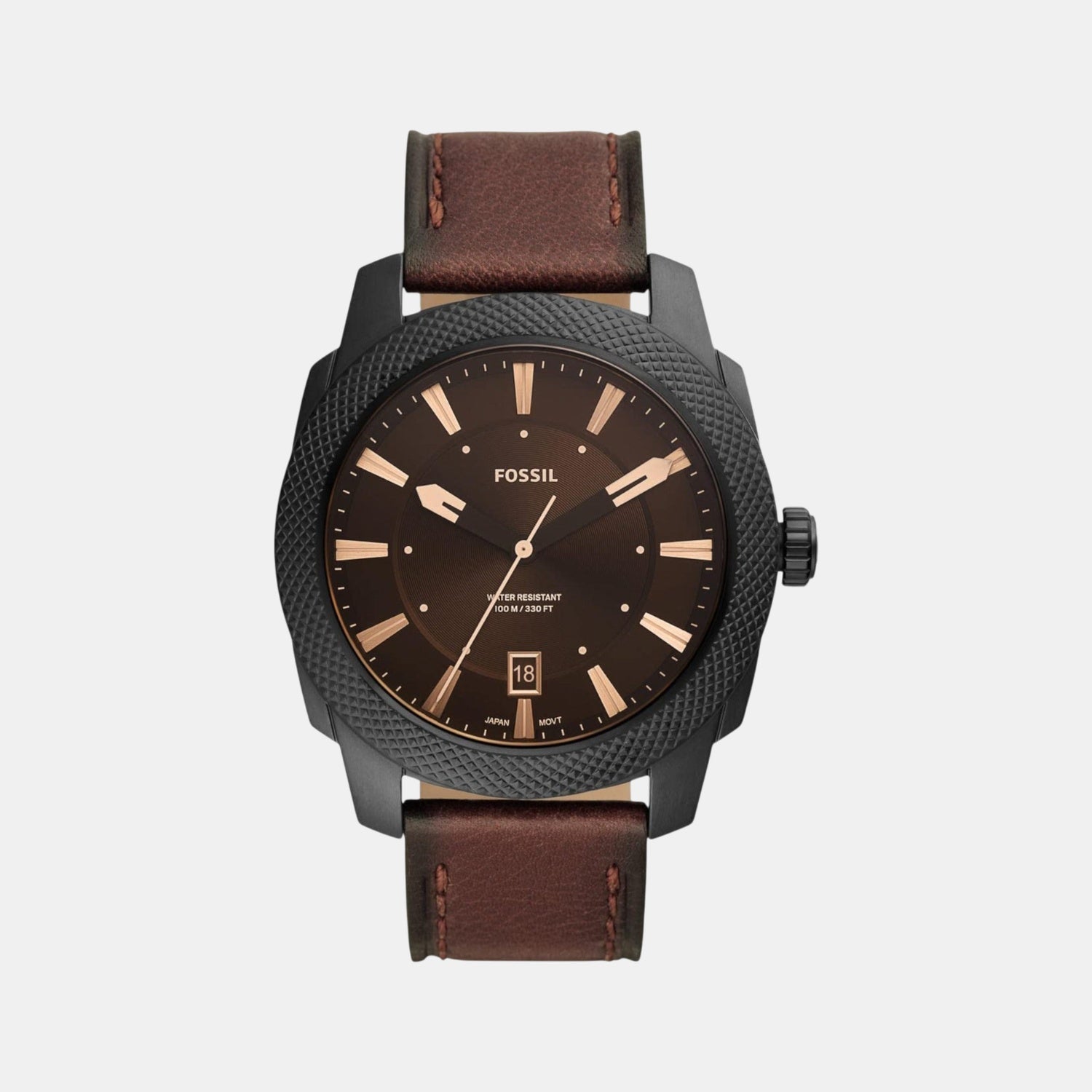 Fossil Machine Men Quartz Black Dial Analog Leather Watch Fs5972