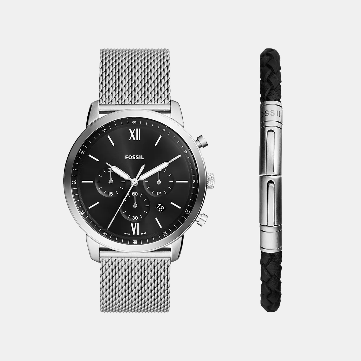 Fossil Neutra Men Quartz Black Dial Chronograph Stainless Steel Watch Fs6020Set