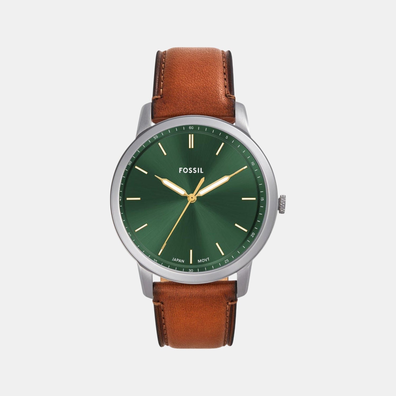 Fossil Minimalist Men Quartz Green Dial Analog Leather Watch Fs6094