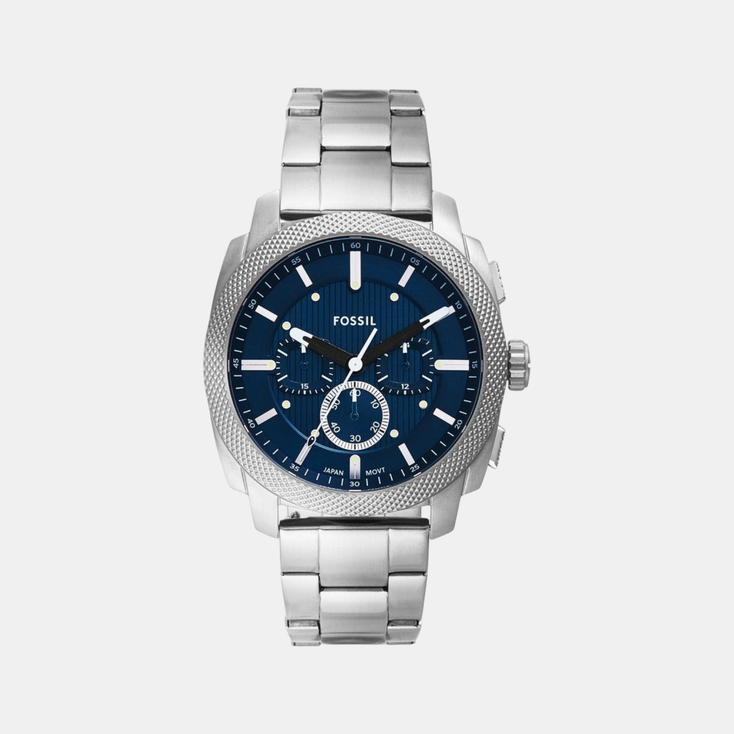 Fossil Machine Men Quartz Blue Dial Chronograph Stainless Steel Watch Fs6096