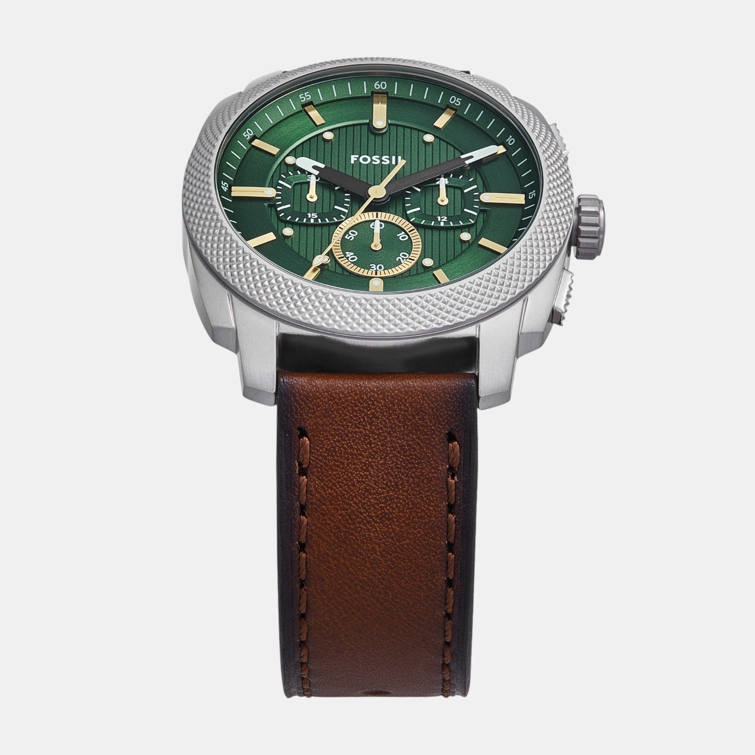 Fossil Machine Men Quartz Green Dial Chronograph Leather Watch Fs6100