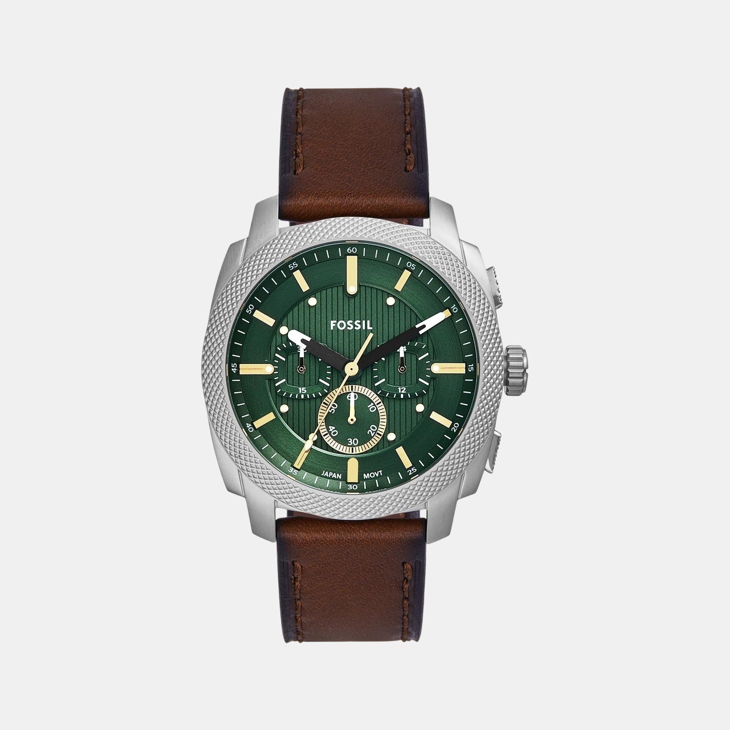 Fossil Machine Men Quartz Green Dial Chronograph Leather Watch Fs6100