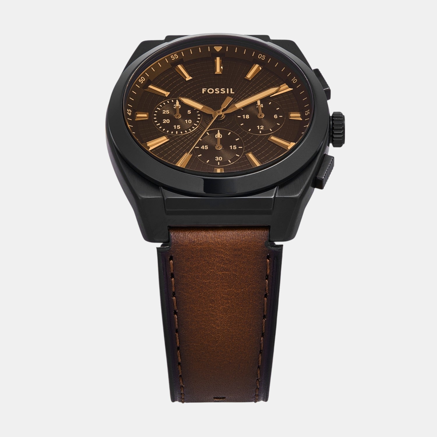 Fossil Everett Men Quartz Brown Dial Chronograph Leather Watch Fs6108