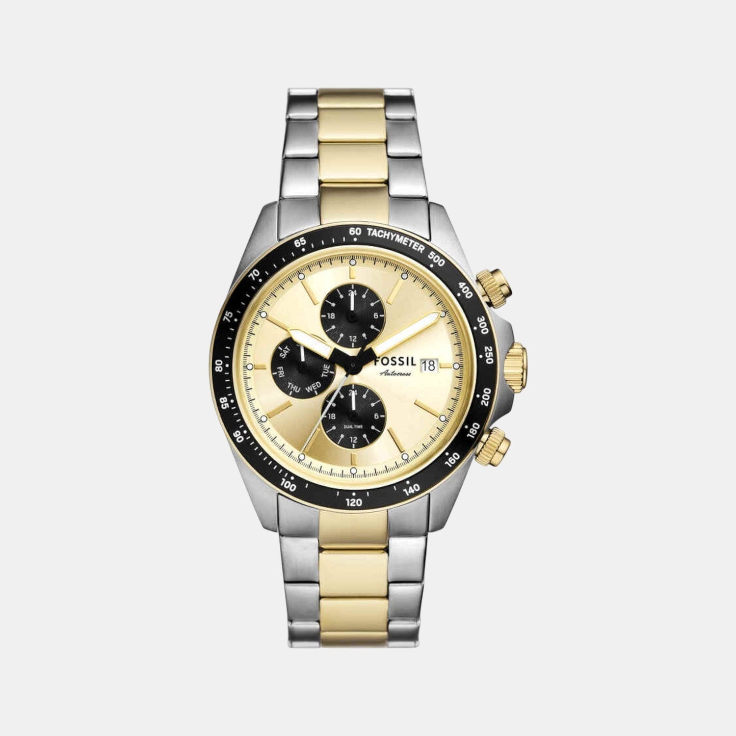 Fossil Autocross Men Quartz Gold Dial Chronograph Stainless Steel Watch Fs6126