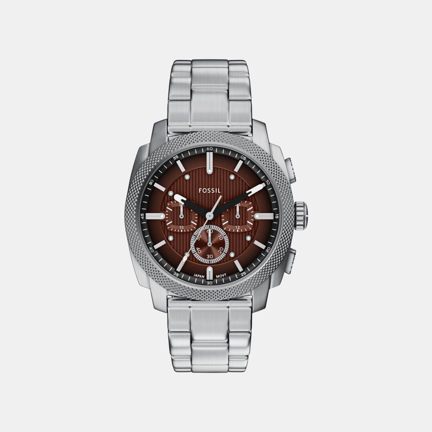 Fossil Machine Men Quartz Brown Dial Chronograph Stainless Steel Watch Fs6144