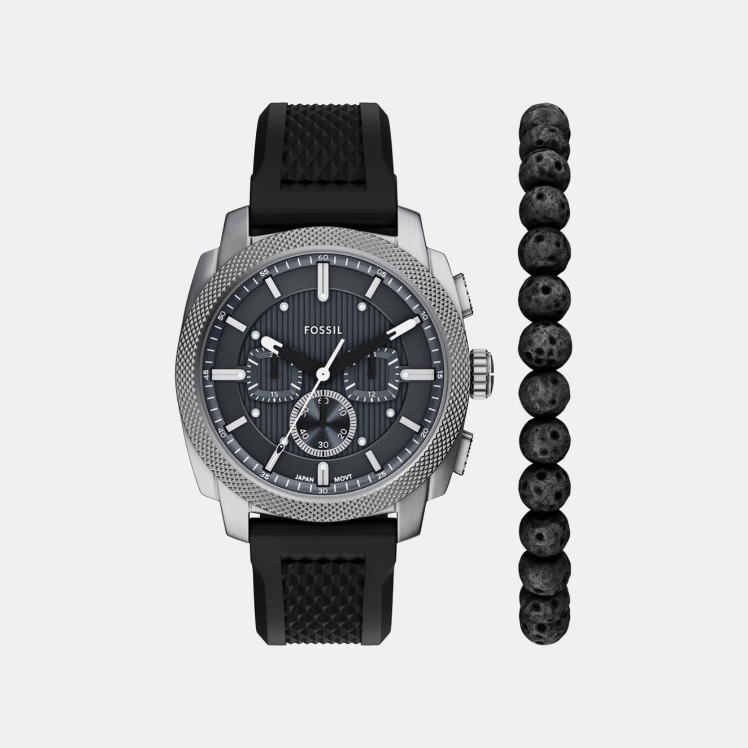 Fossil Machine Men Quartz Grey Dial Chronograph Silicone Watch Fs6145Set