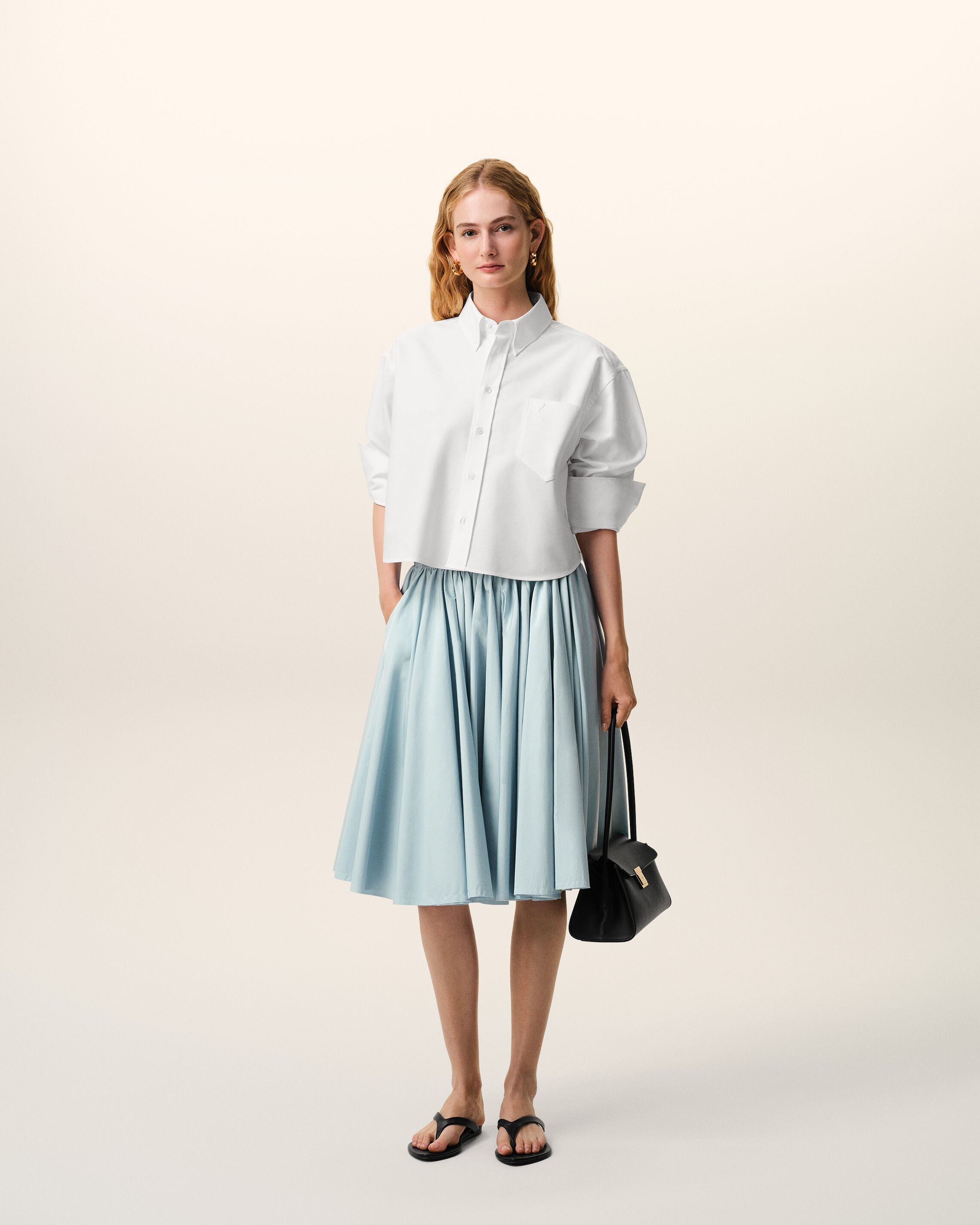 White Cotton Cropped Embossed Ami De Coeur Shirt Women's
