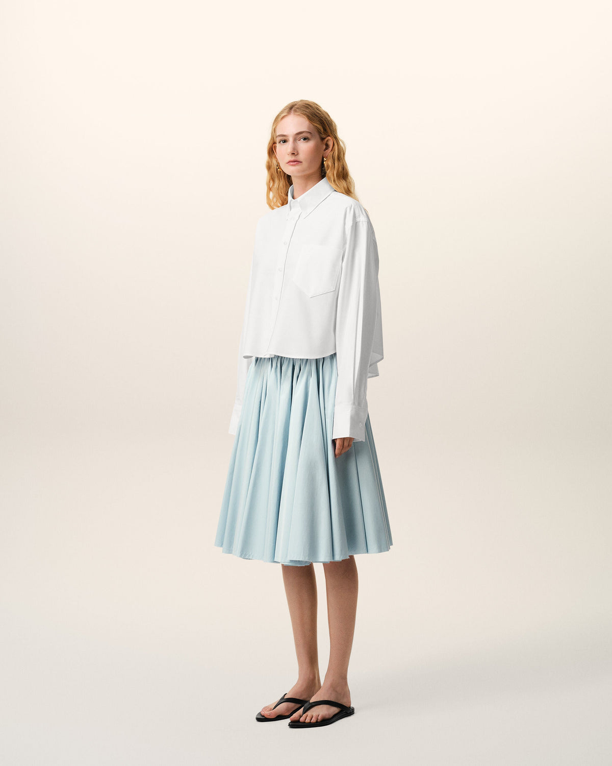 White Cotton Cropped Embossed Ami De Coeur Shirt Women's