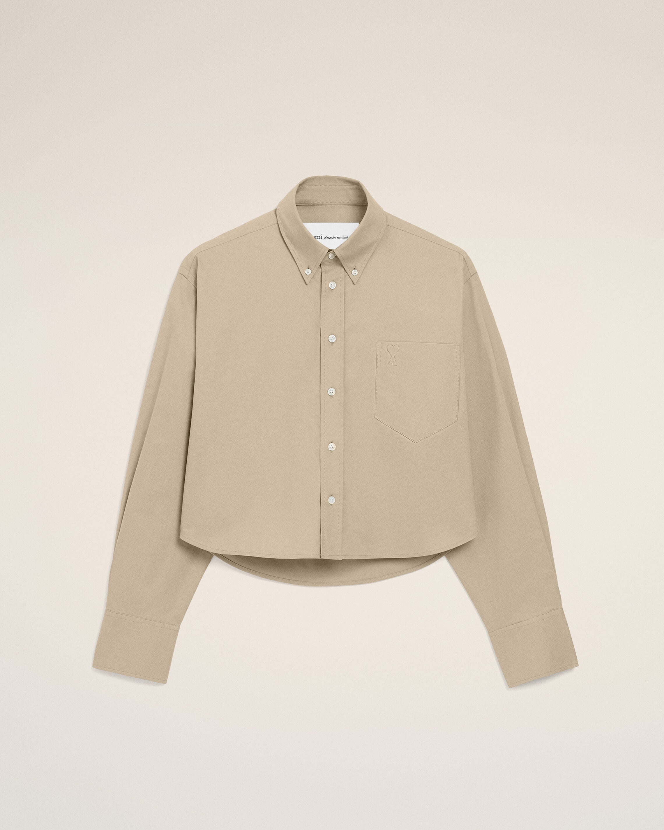 Beige Cotton Cropped Embossed Ami De Coeur Shirt Women's