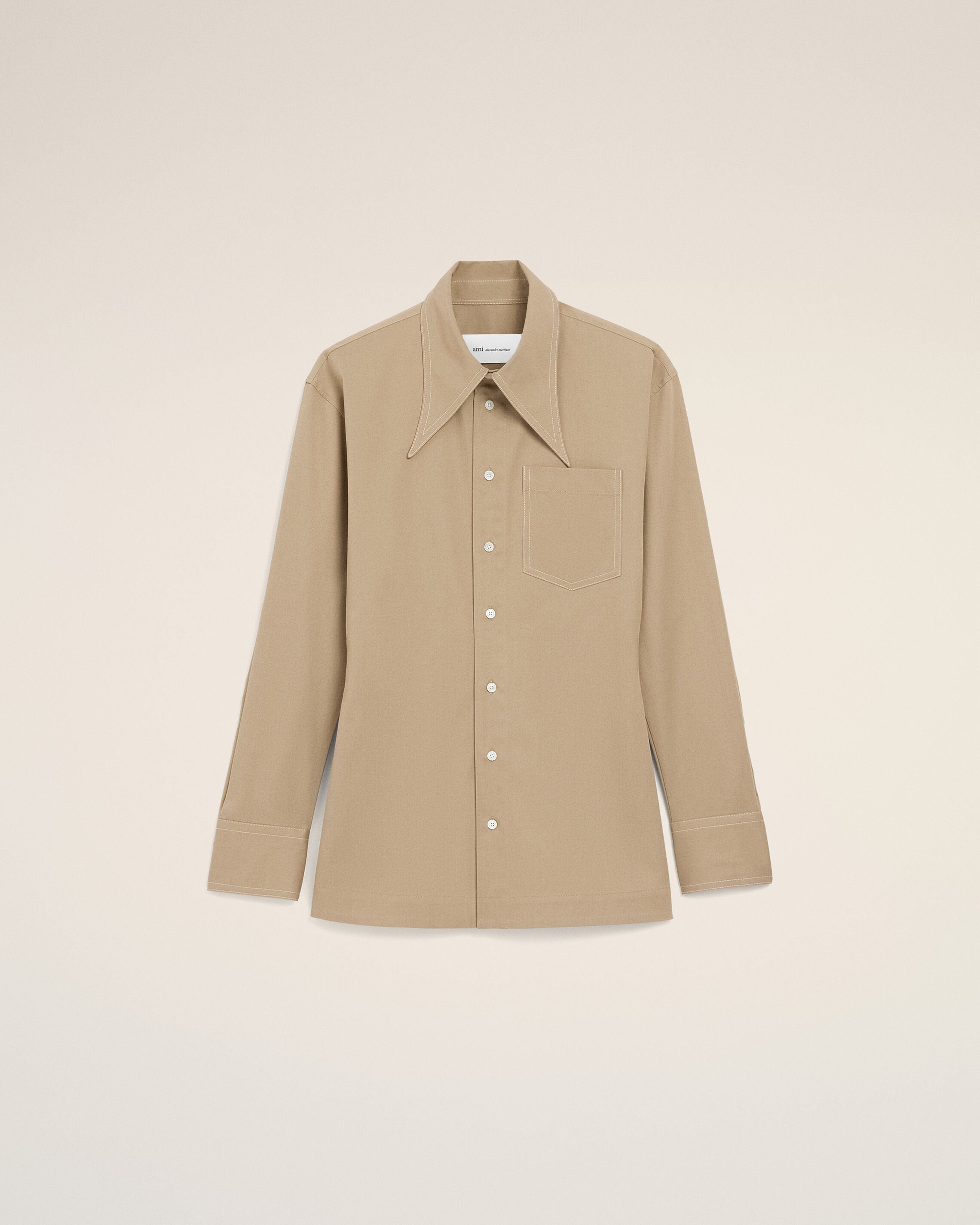 AmiParis Beige Cotton Sharp Collar Fitted Shirt Women's
