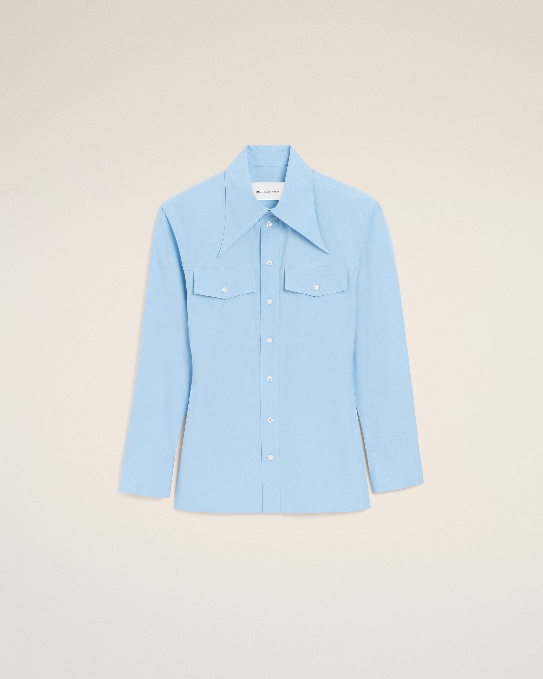 AmiParis Blue Cotton Sharp Collar Fitted Shirt Women's