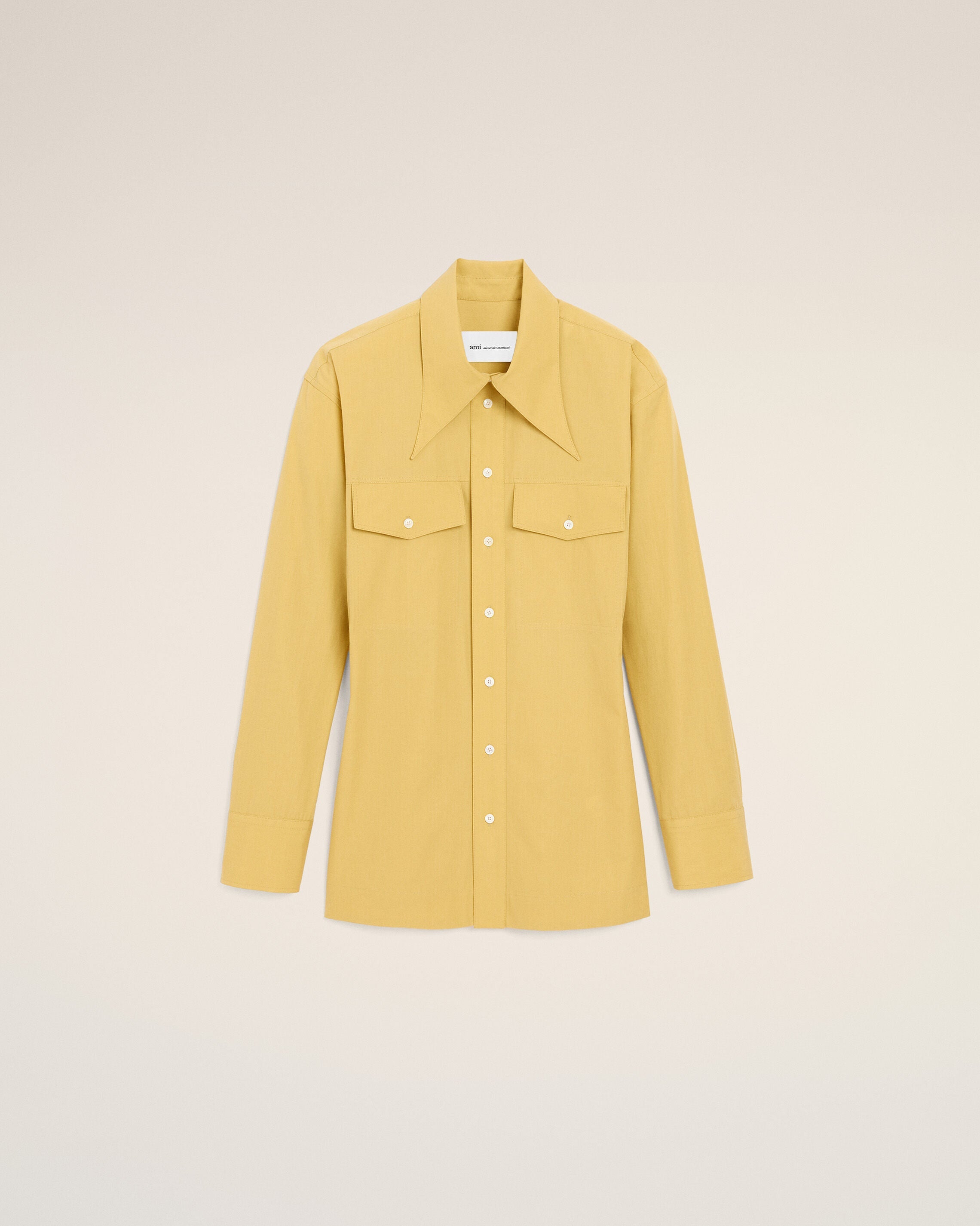 AmiParis Yellow Cotton Sharp Collar Fitted Shirt Women's