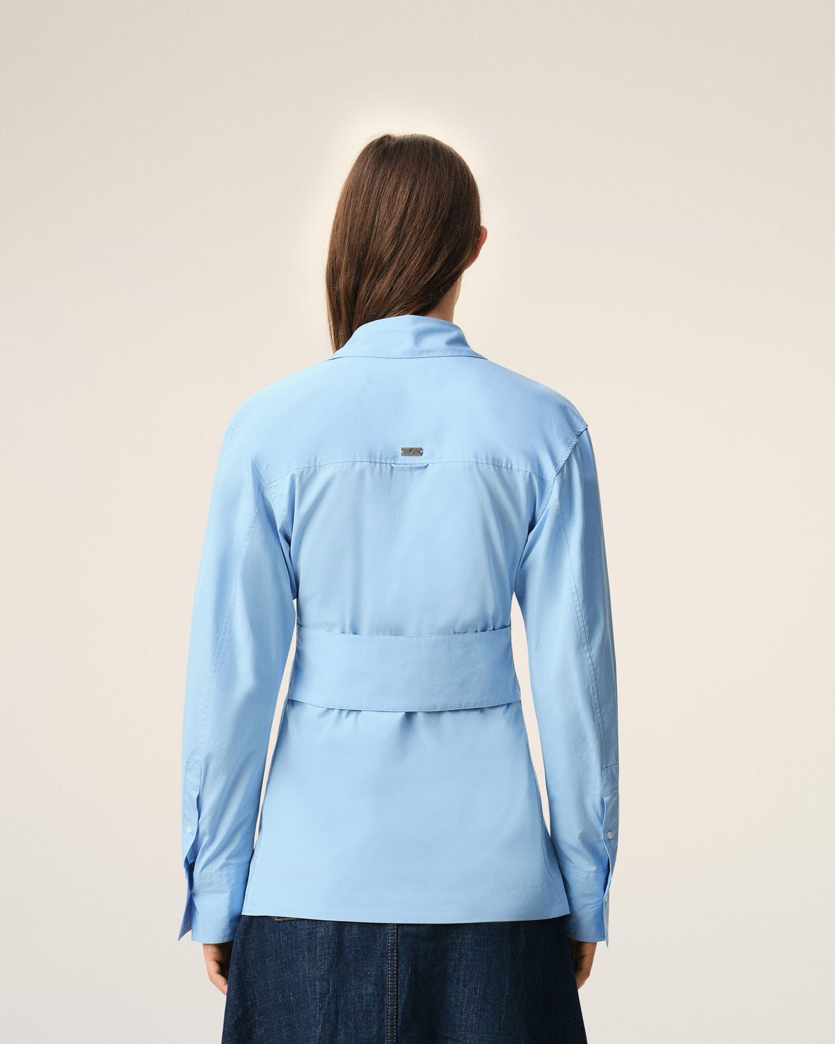 AmiParis Blue Cotton Sharp Collar Fitted Shirt Women's