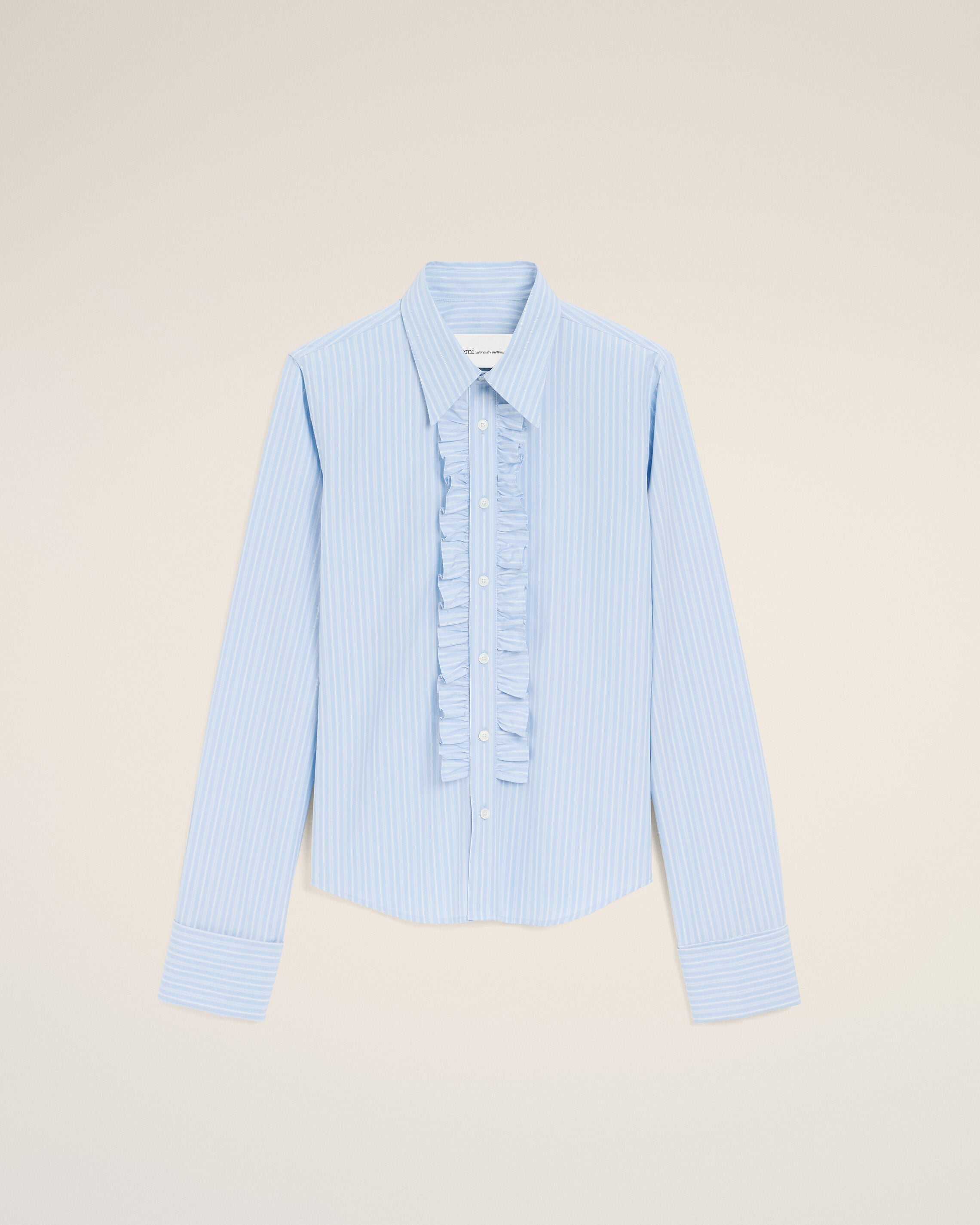 AmiParis Blue Cotton Long Sleeve Ruffled Adjusted Shirt Women's