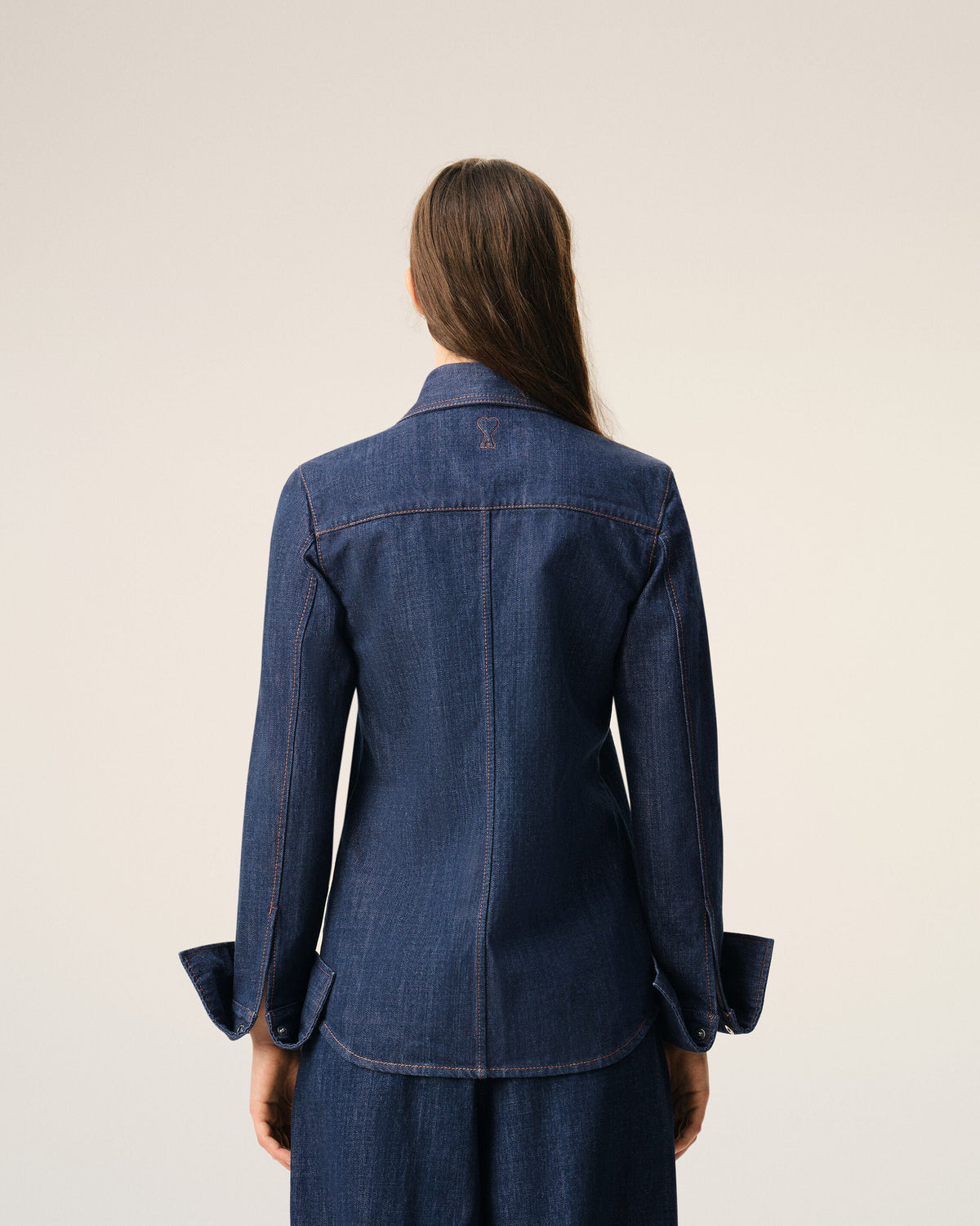 AmiParis Blue Cotton Sharp Collar Shirt Women's