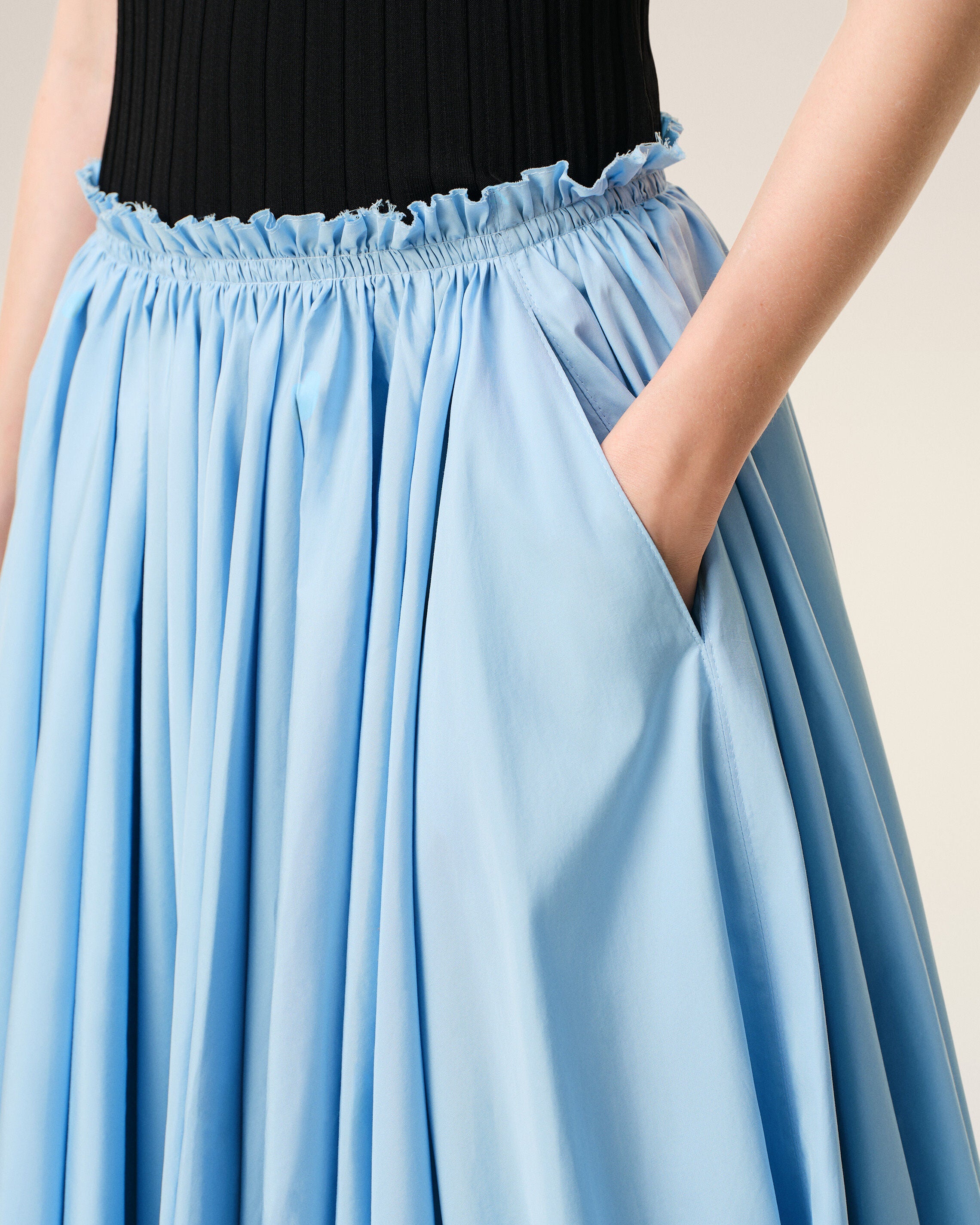 AmiParis Blue Cotton Midi Corolla Skirt Women's