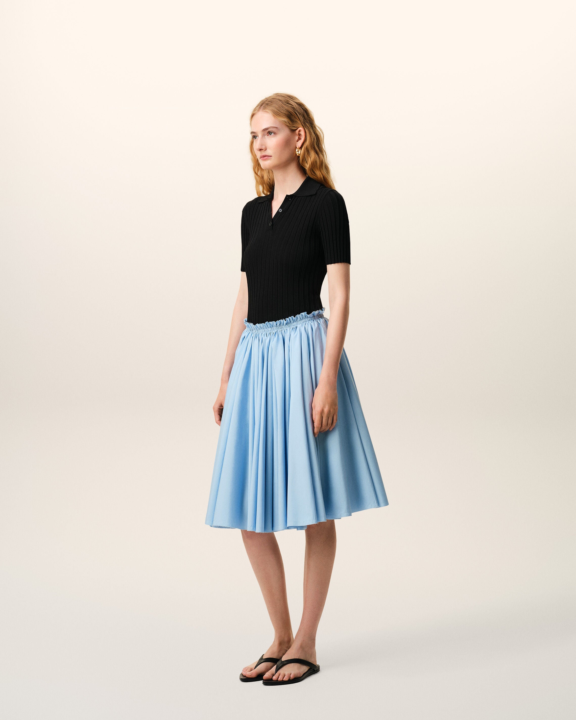 AmiParis Blue Cotton Midi Corolla Skirt Women's