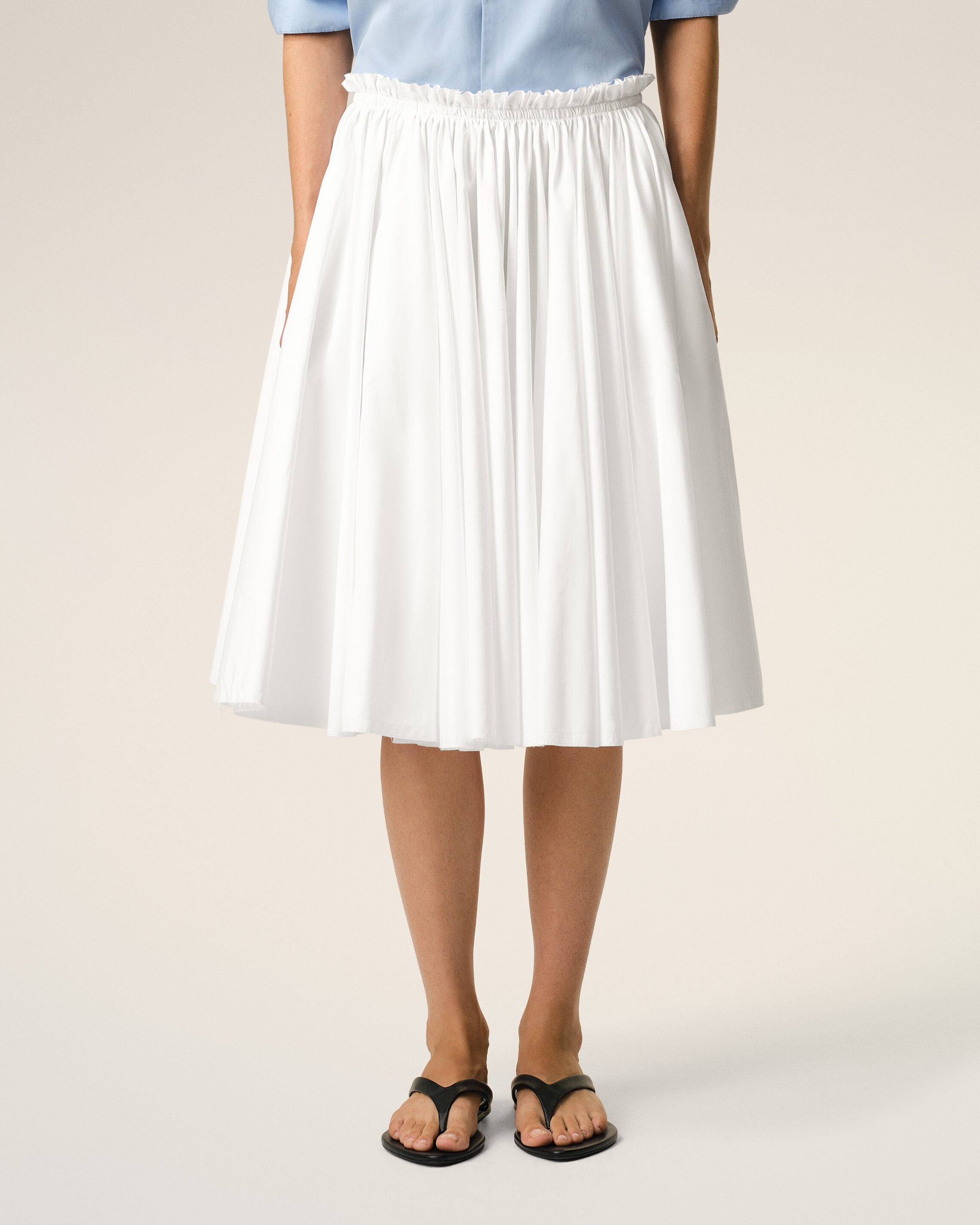 AmiParis White Cotton Midi Corolla Skirt Women's