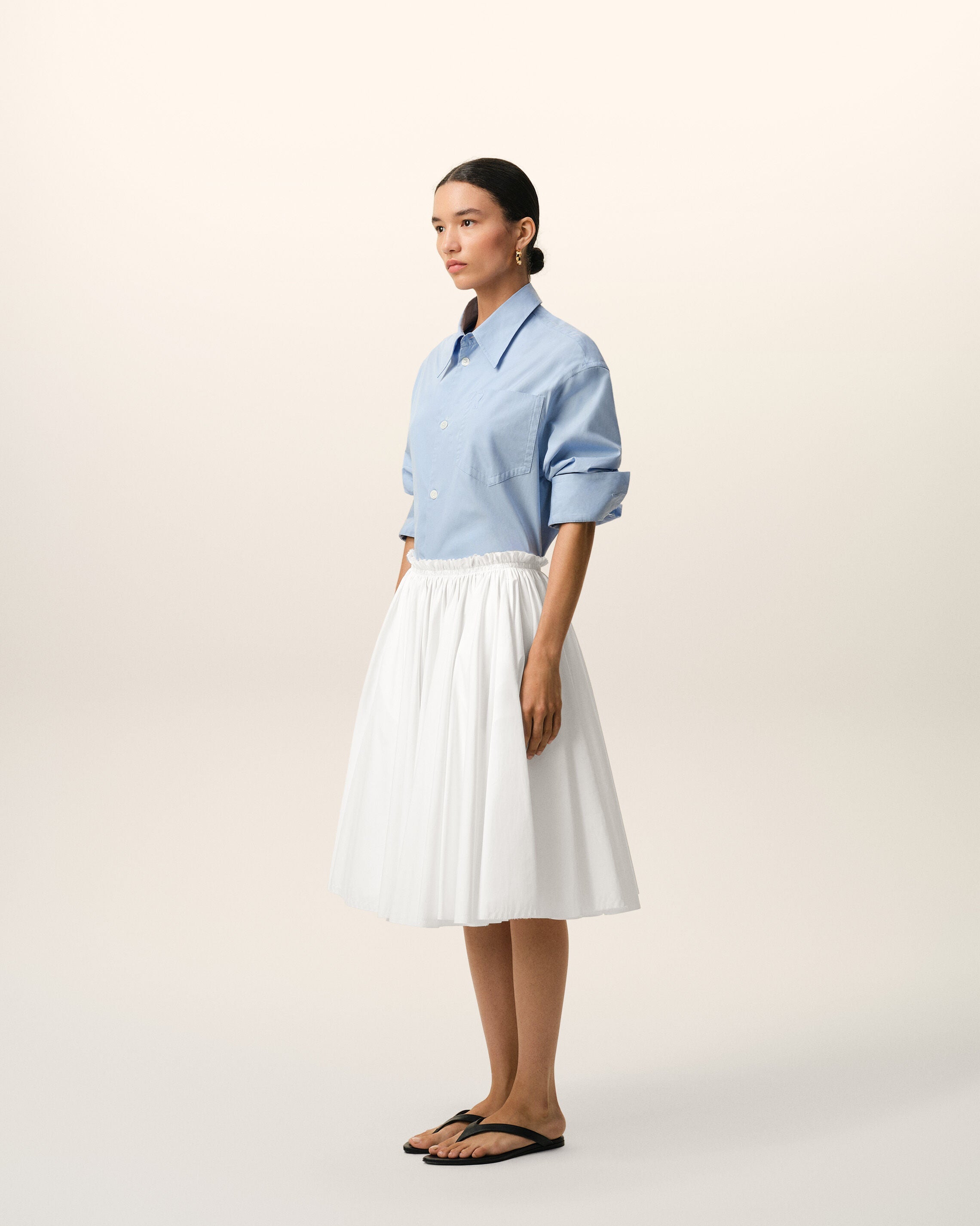 AmiParis White Cotton Midi Corolla Skirt Women's