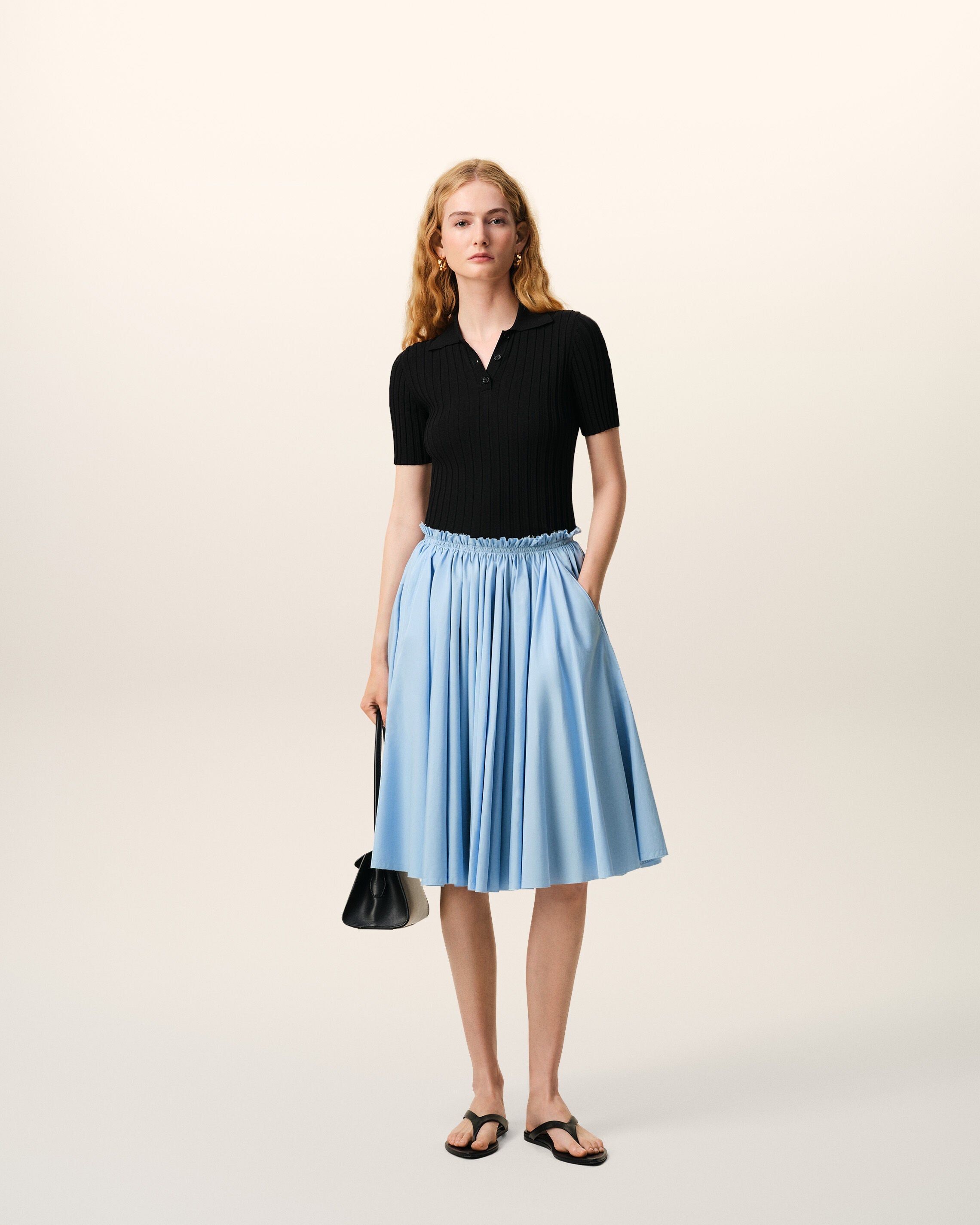 AmiParis Blue Cotton Midi Corolla Skirt Women's