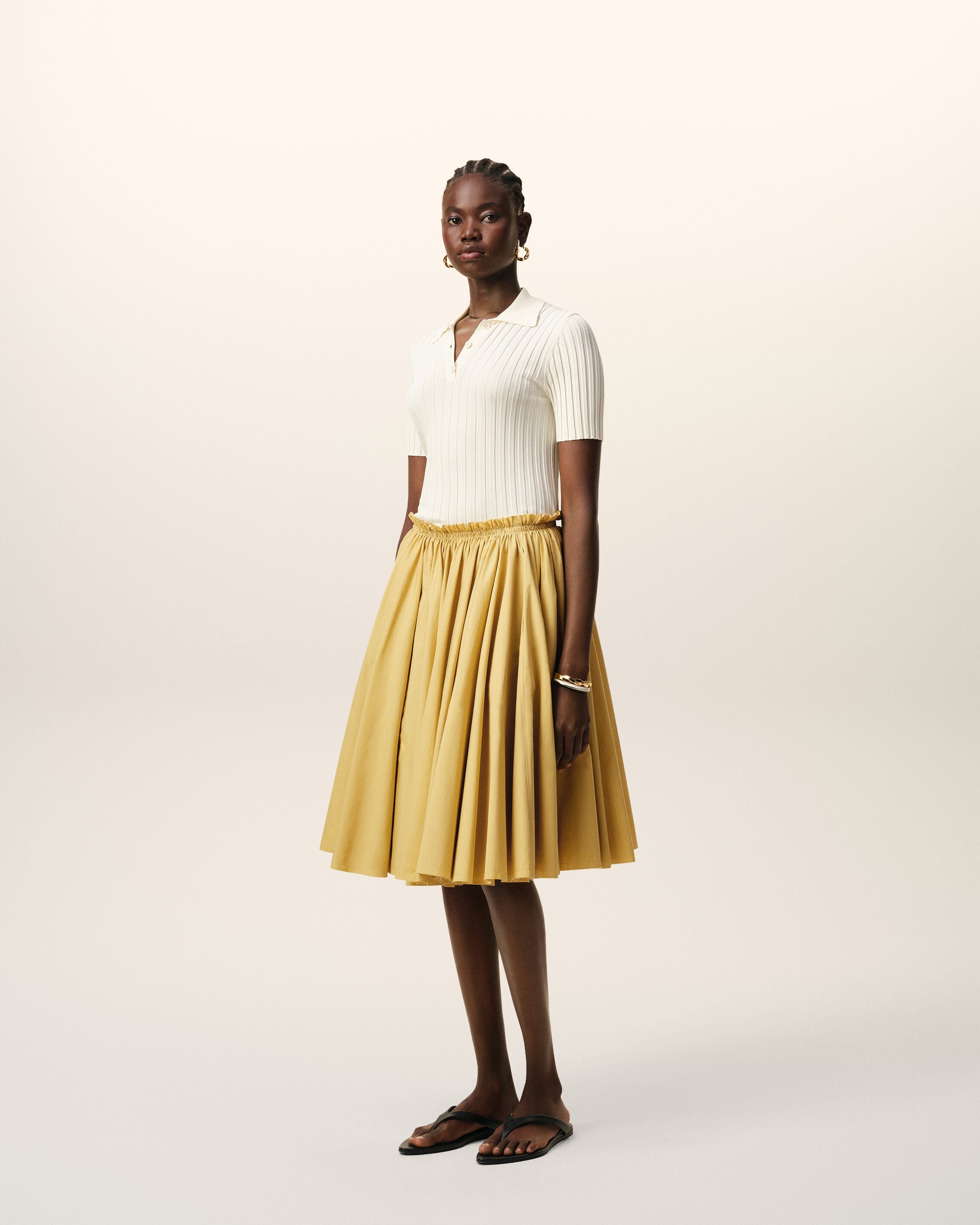 AmiParis Yellow Cotton Midi Corolla Skirt Women's