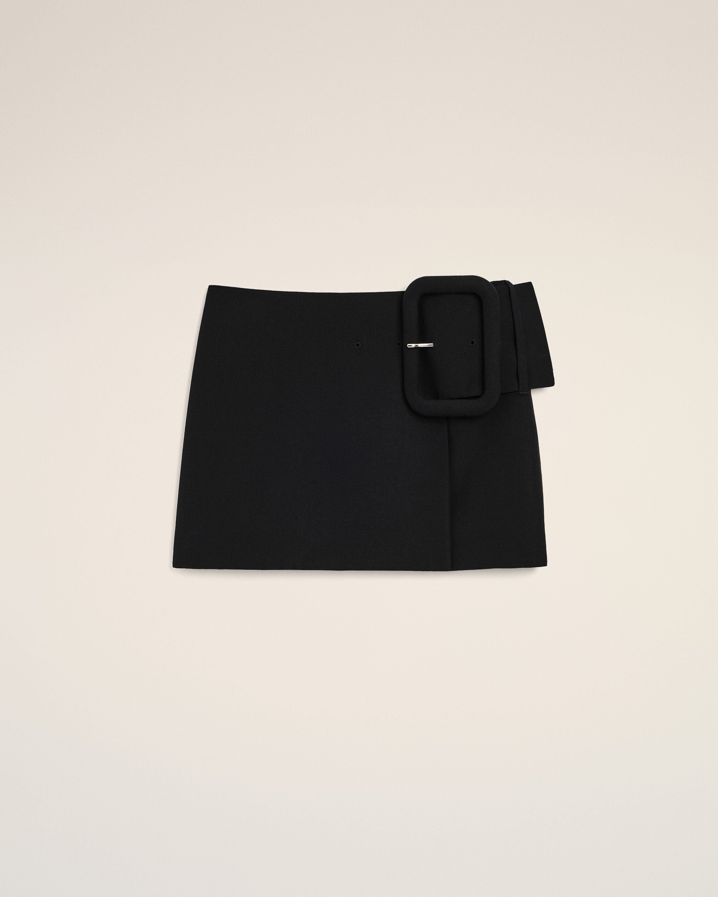 AmiParis Black New Wool Big Buckle Belted Mini Skirt Women's