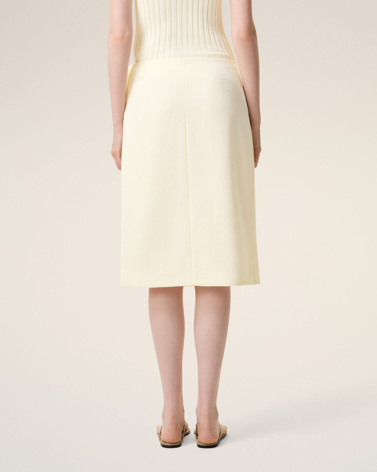 AmiParis White New Wool Big Buckle Belted Midi Skirt Women's