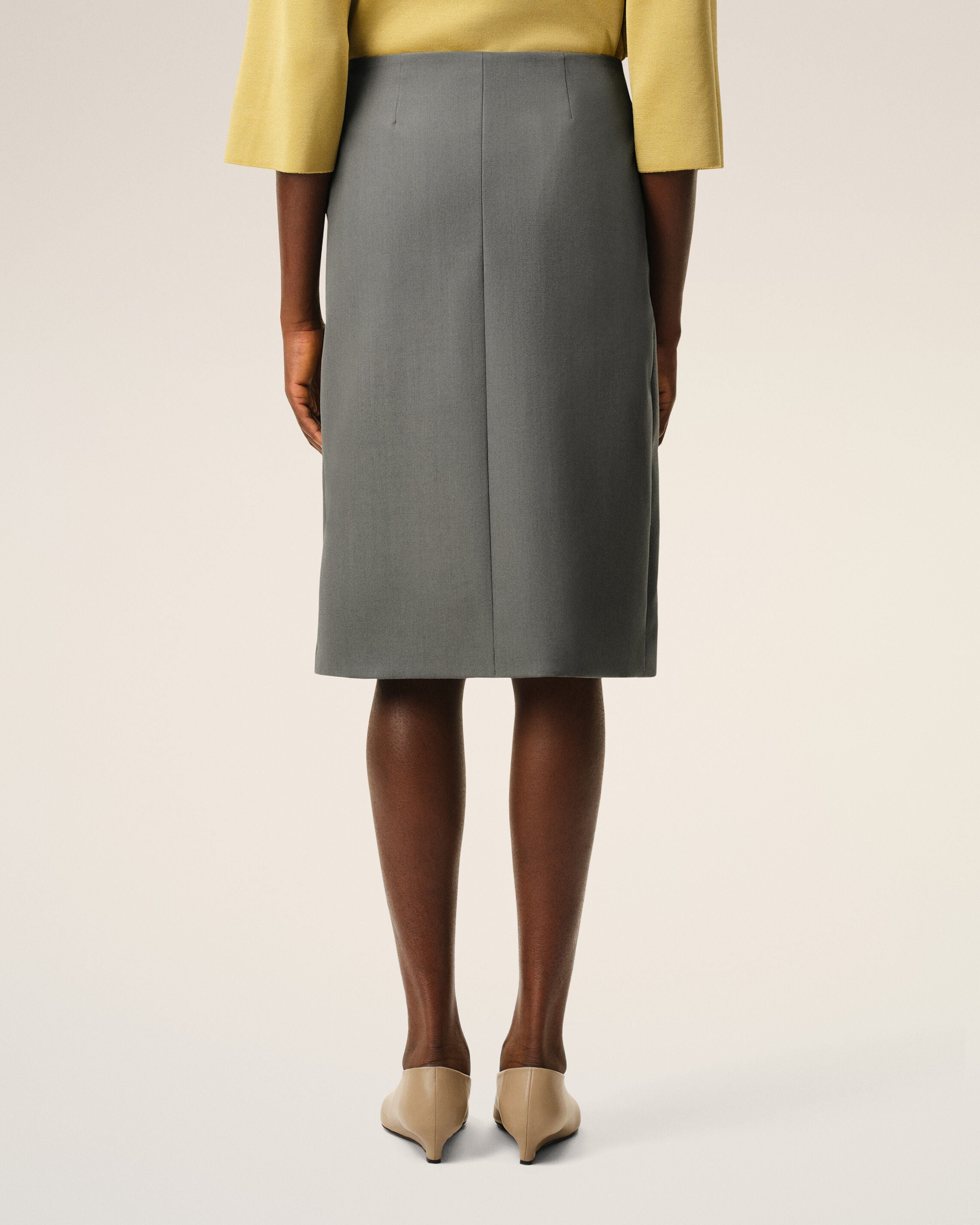 AmiParis Grey New Wool Big Buckle Belted Midi Skirt Women's