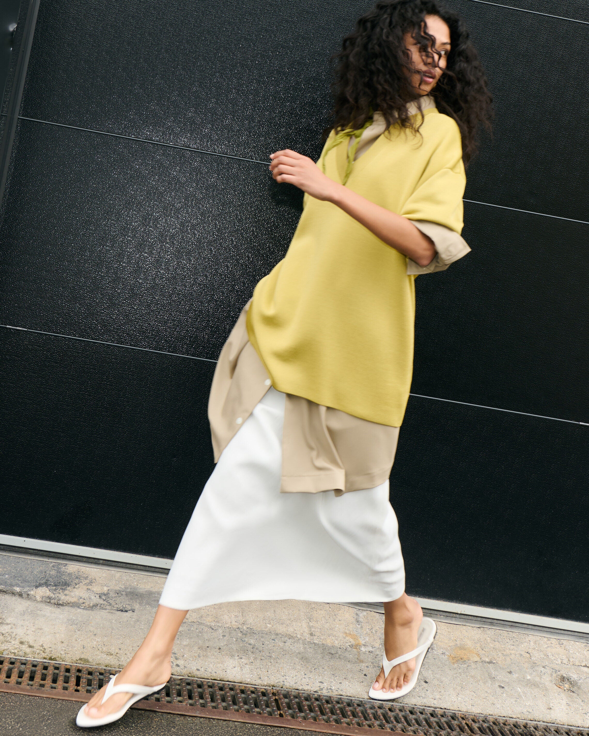 AmiParis White Blended Linen Tailor Construction Long Trapeze Skirt Women's