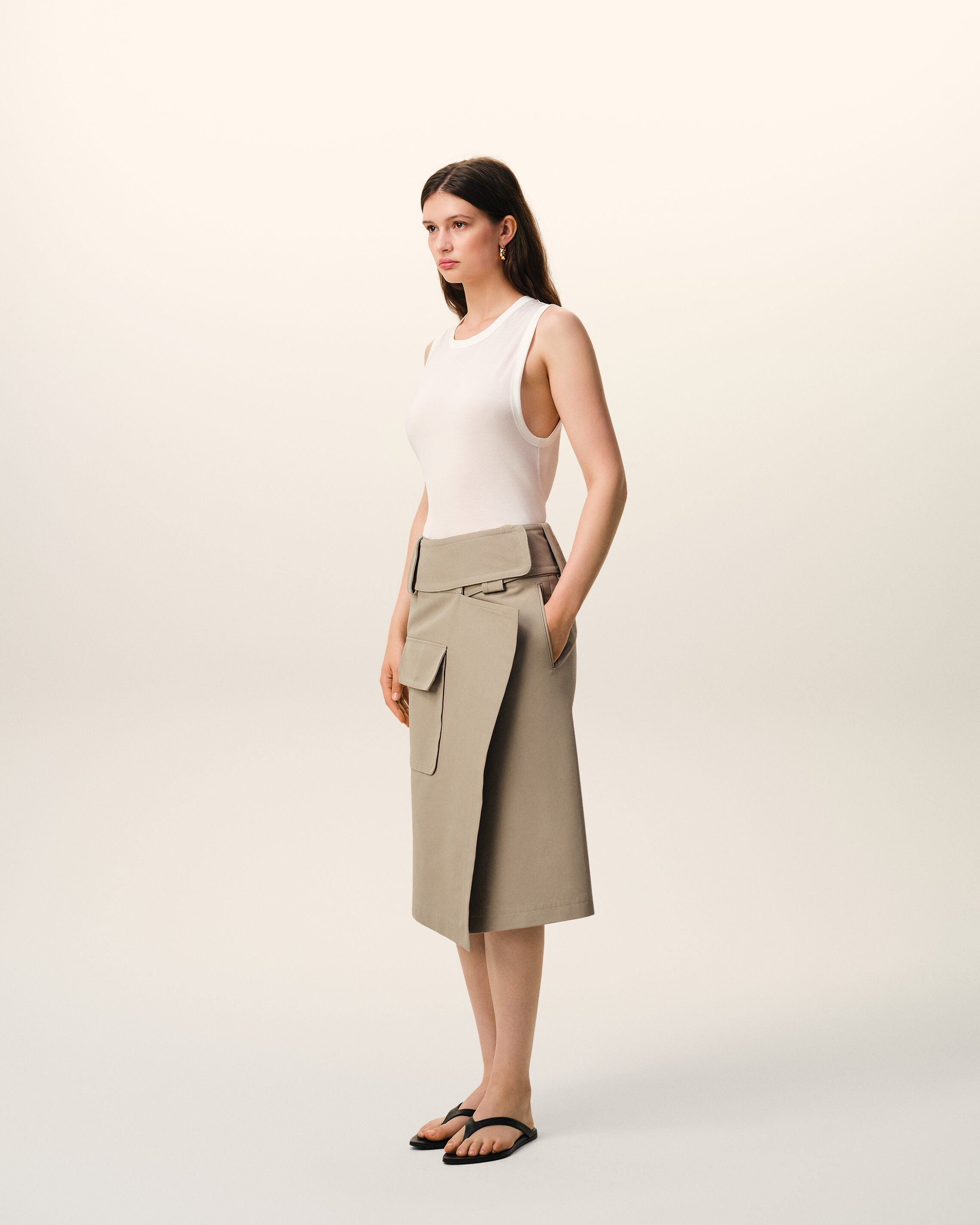 AmiParis Beige Cotton Wrap Skirt Women's