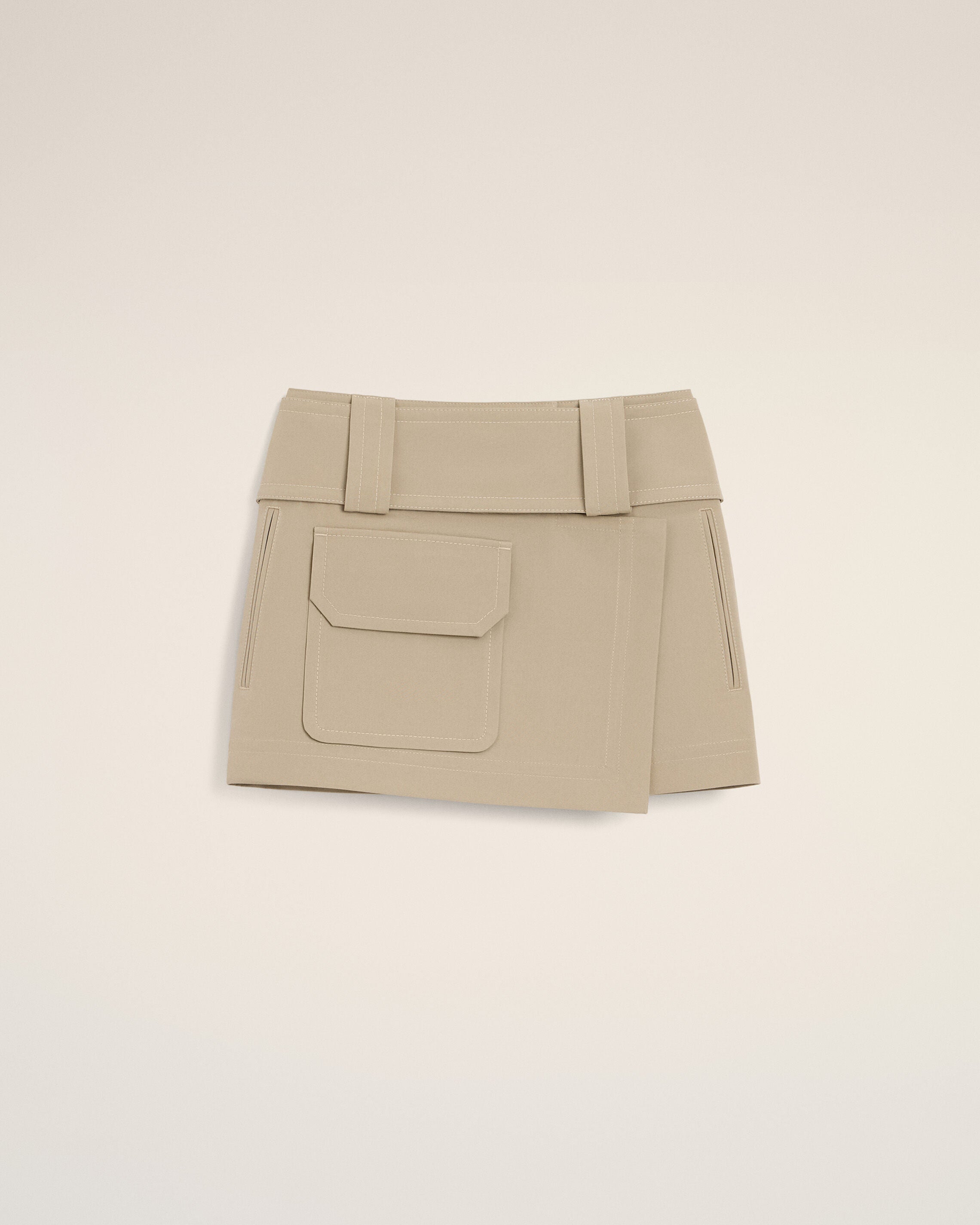 AmiParis Beige Cotton Wrap Mini Skirt Women's