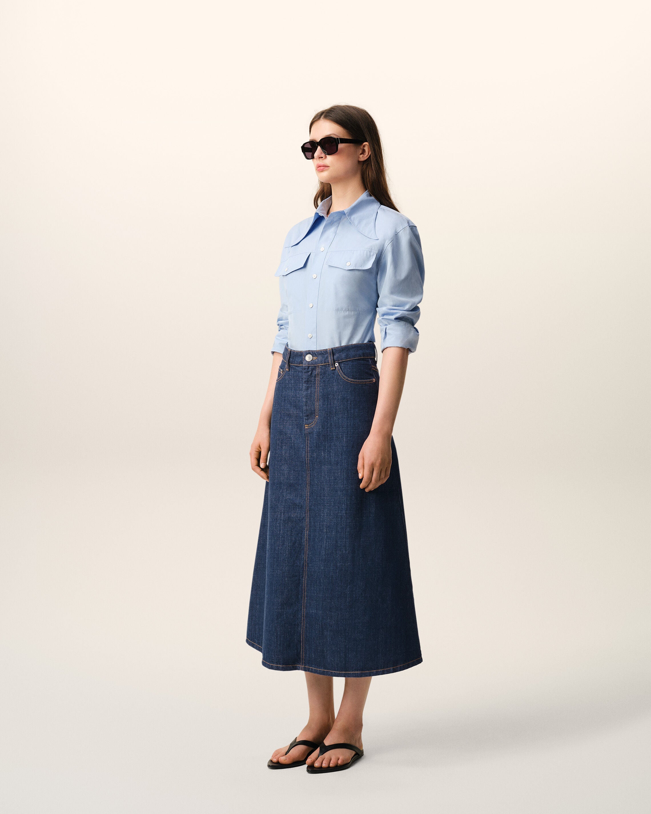 AmiParis Blue Cotton Long Skirt Women's