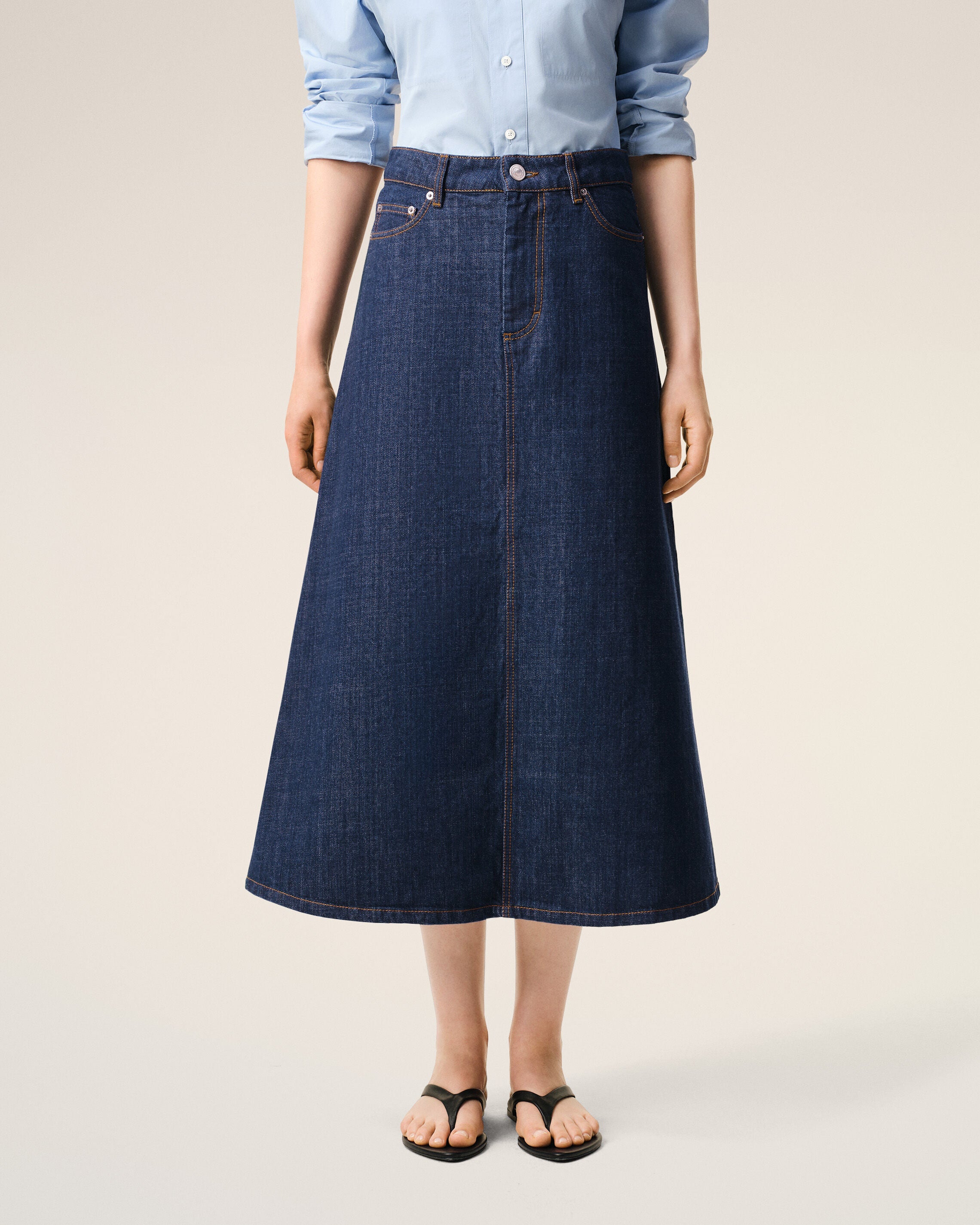 AmiParis Blue Cotton Long Skirt Women's