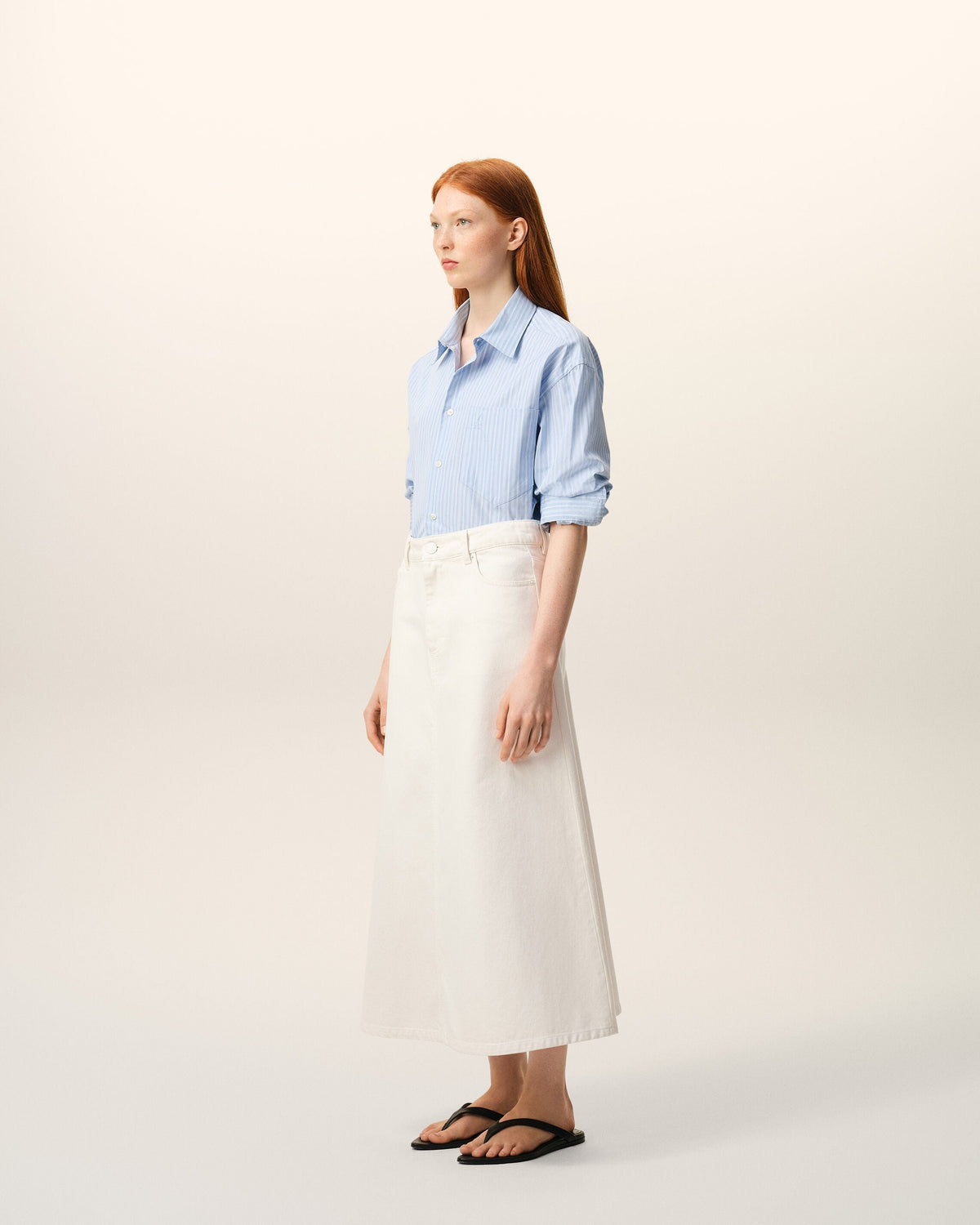 AmiParis White Denim Long Skirt Women's
