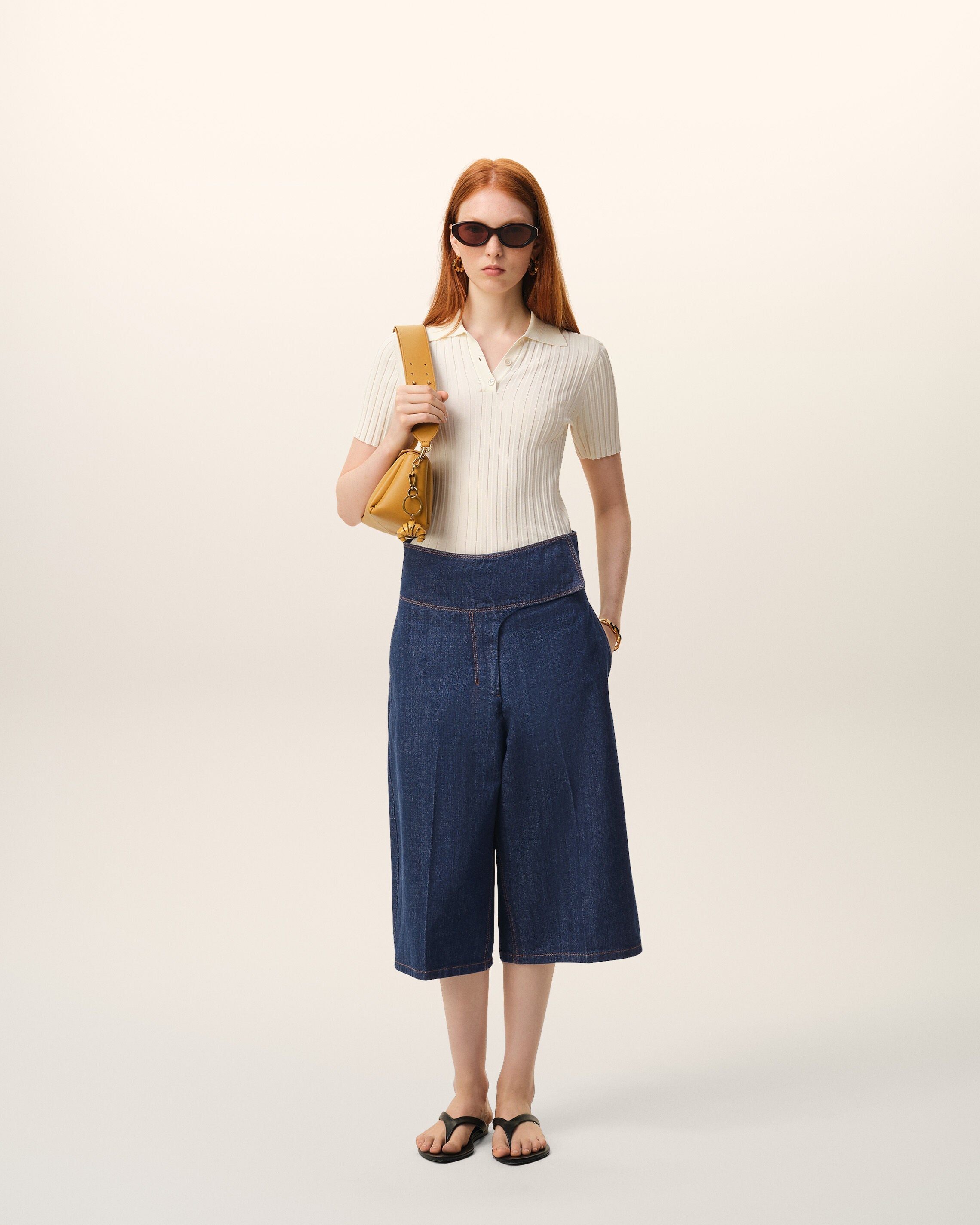 AmiParis Blue Cotton Wrapped Belted Bermuda Shorts Women's