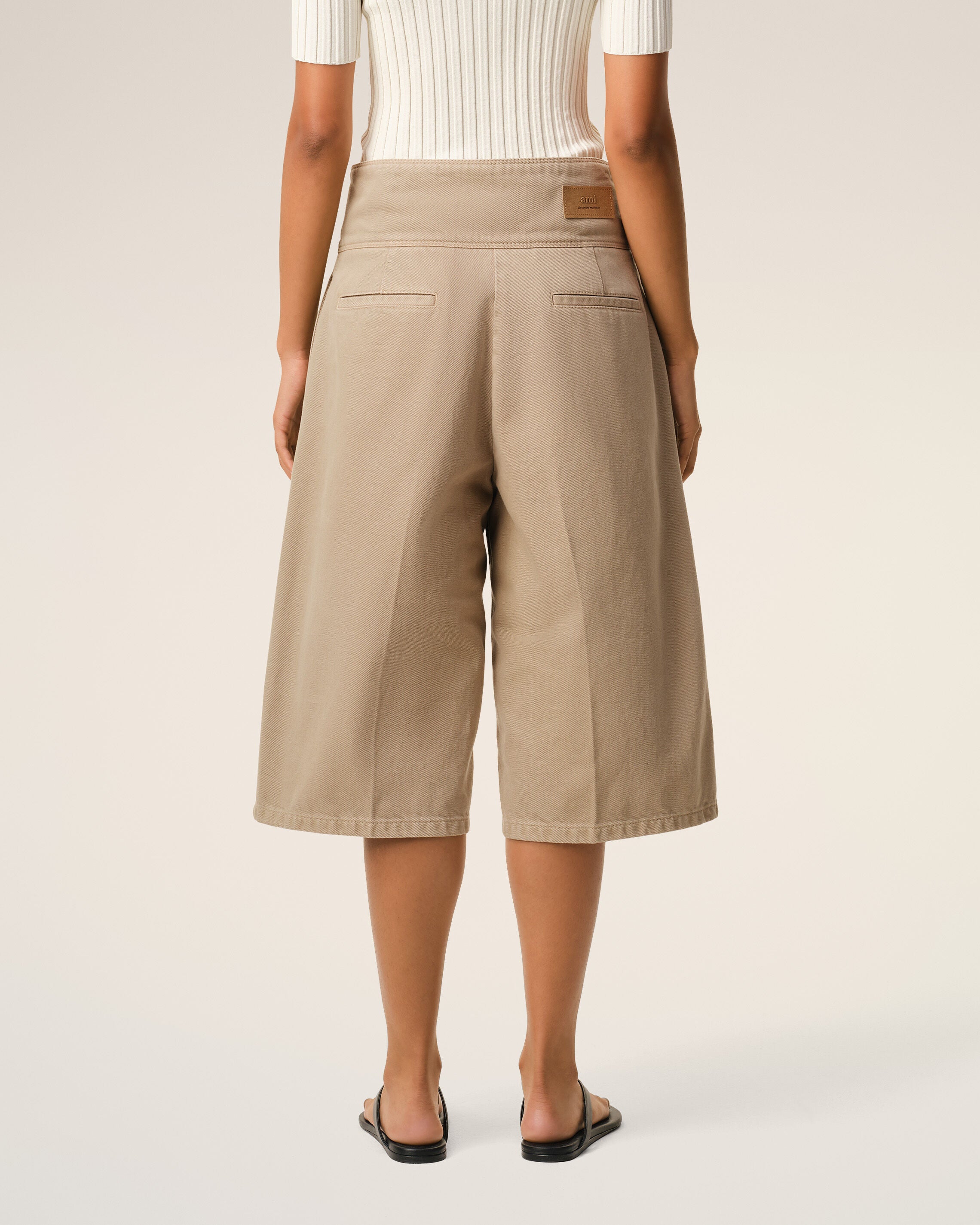 AmiParis Beige Cotton Wrapped Belted Bermuda Shorts Women's