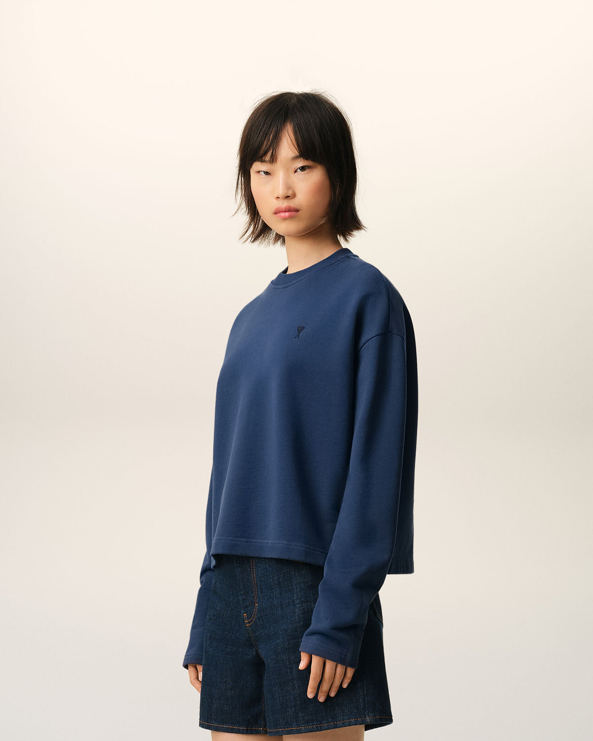 Blue Cotton Ami De Coeur Cropped Sweatshirt Women's