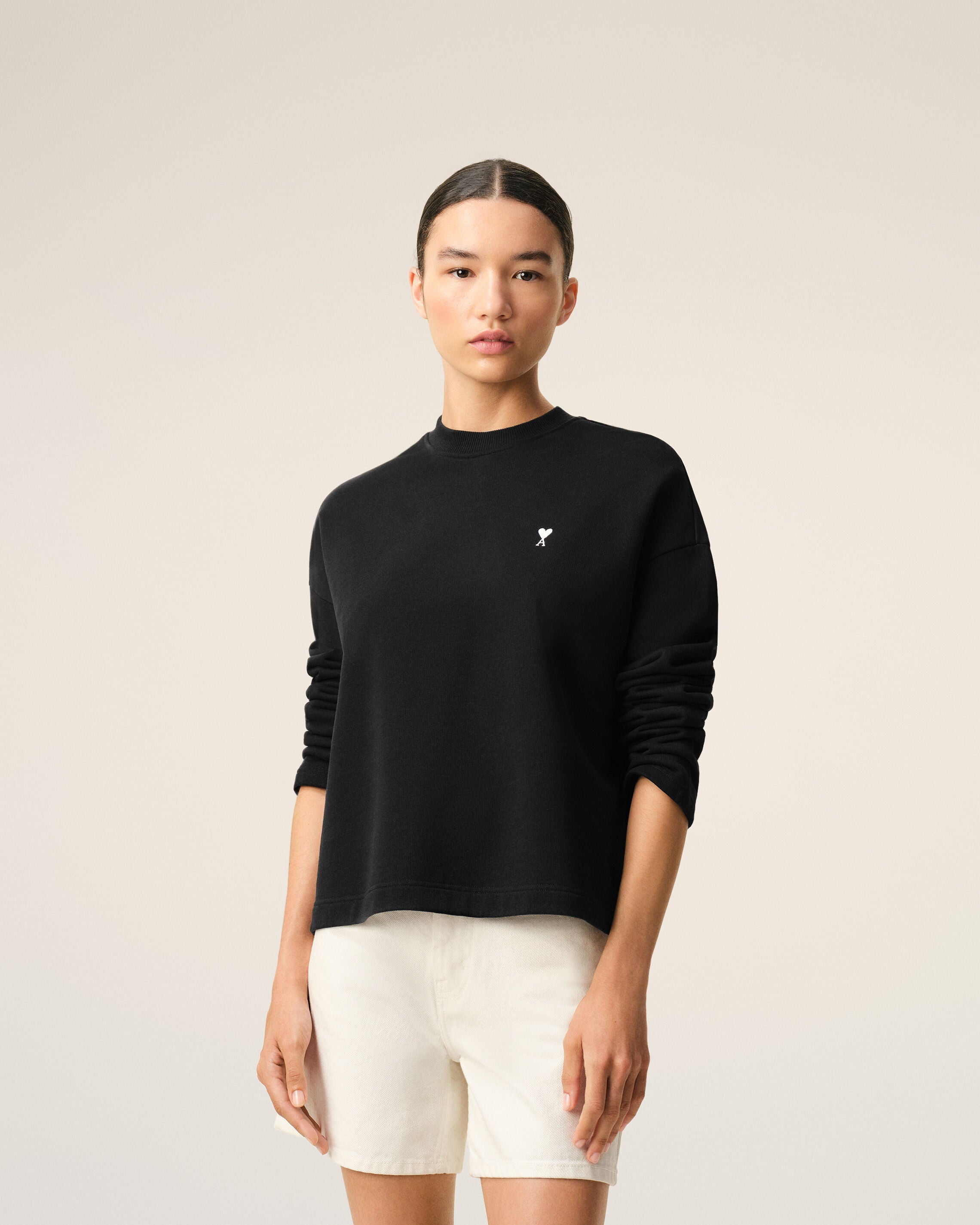 Black Cotton Ami De Coeur Cropped Sweatshirt Women's