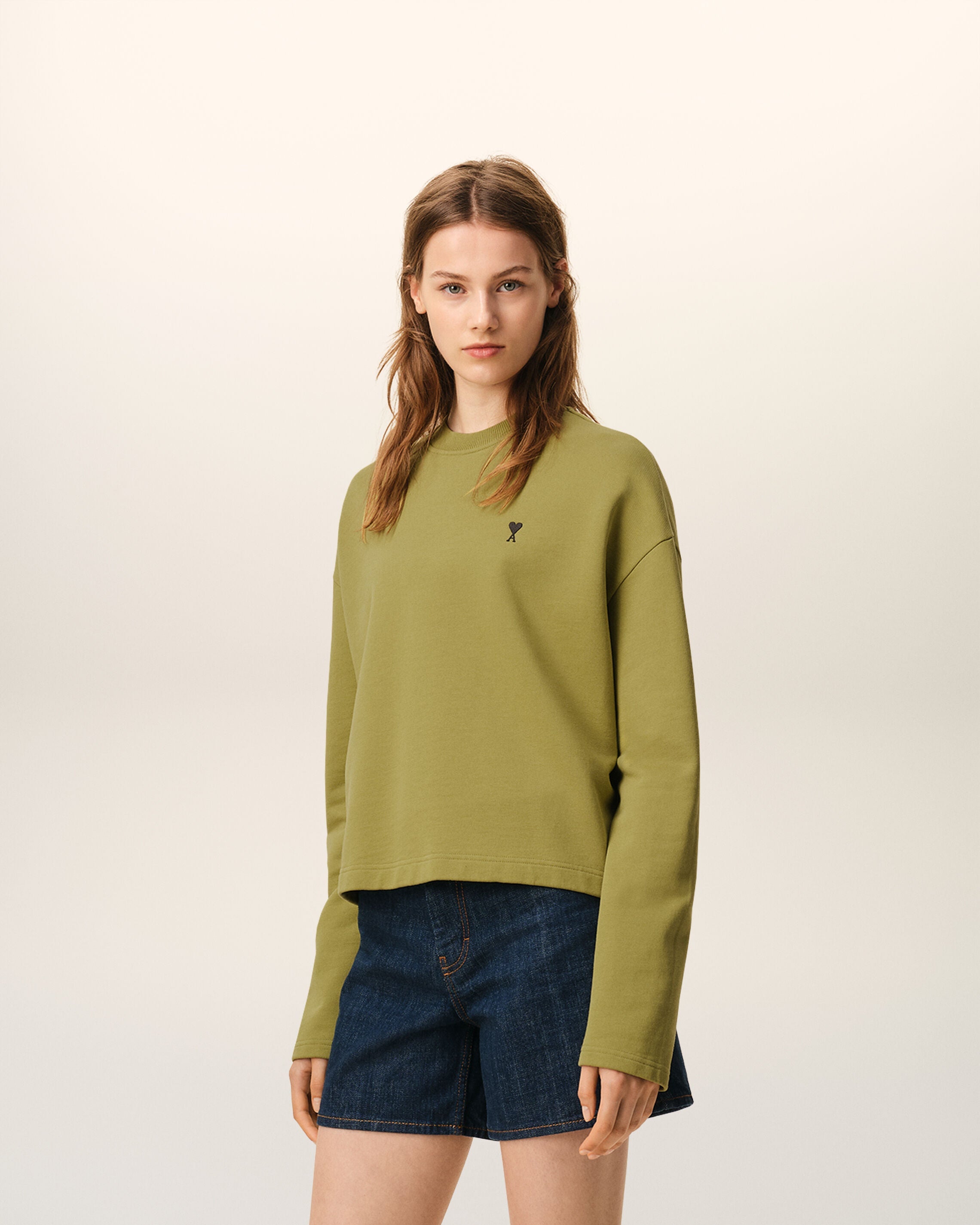 Green Cotton Ami De Coeur Cropped Sweatshirt Women's