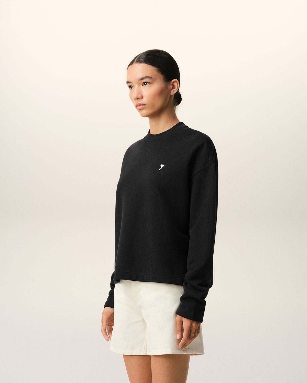 Black Cotton Ami De Coeur Cropped Sweatshirt Women's