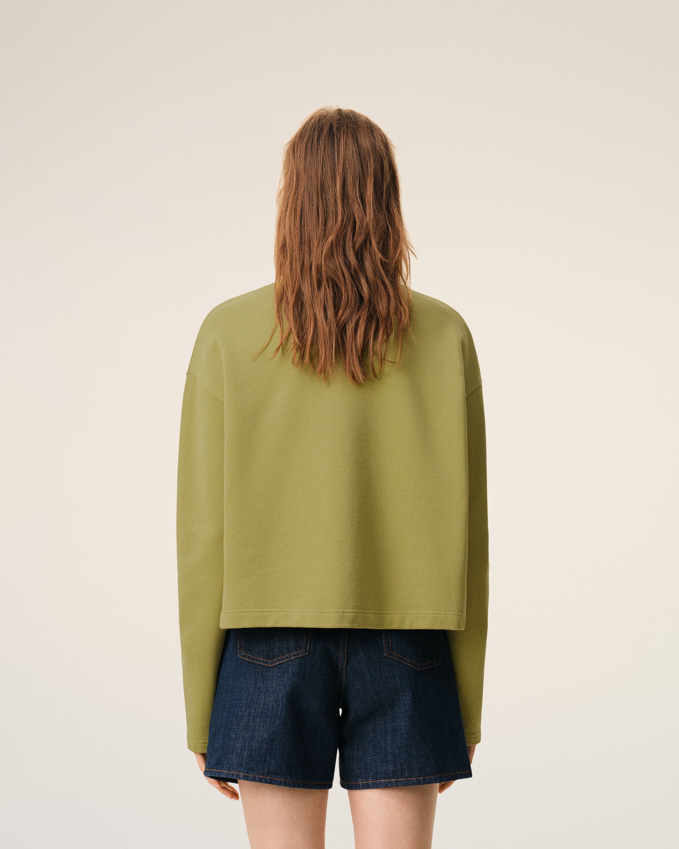 Green Cotton Ami De Coeur Cropped Sweatshirt Women's