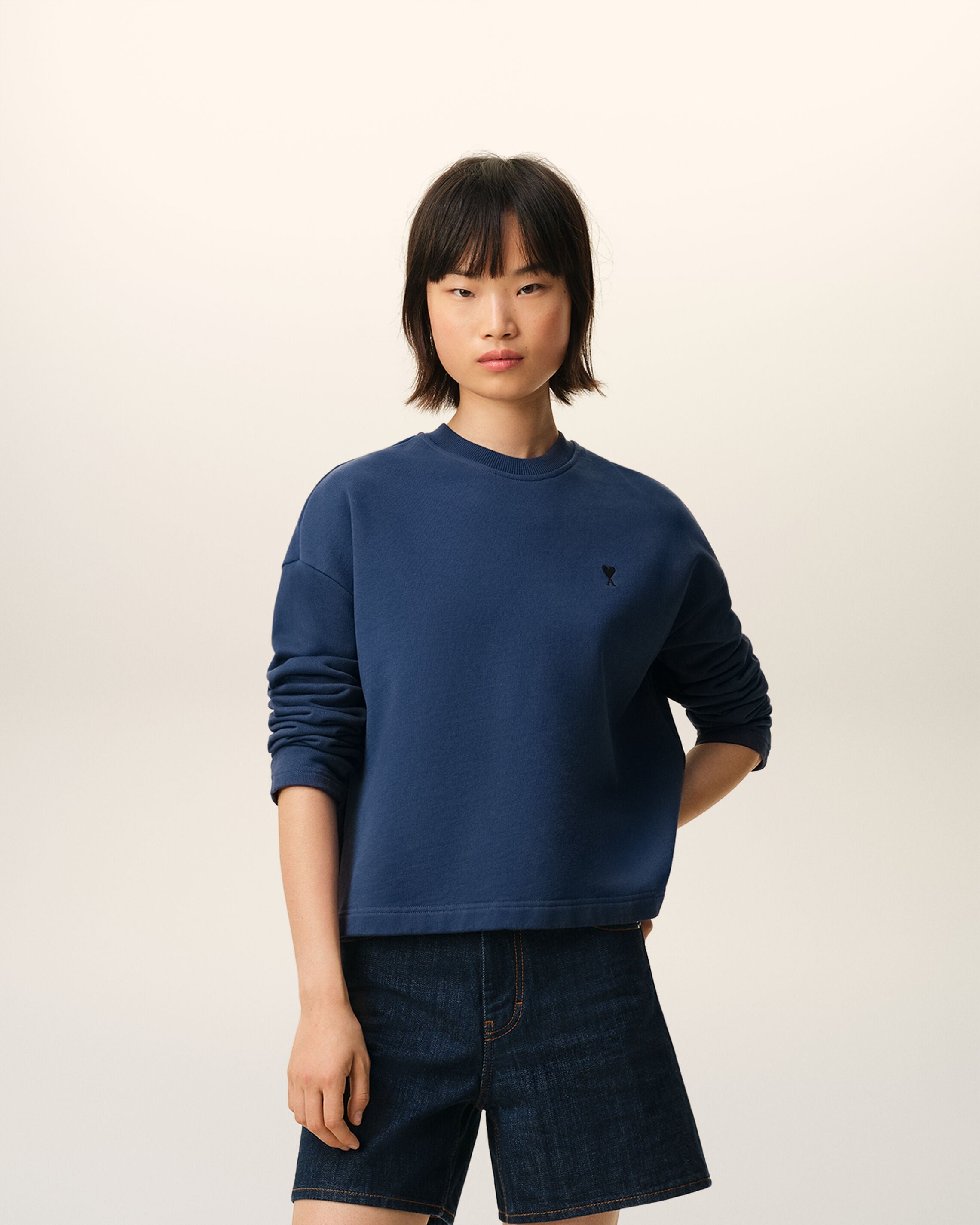 Blue Cotton Ami De Coeur Cropped Sweatshirt Women's