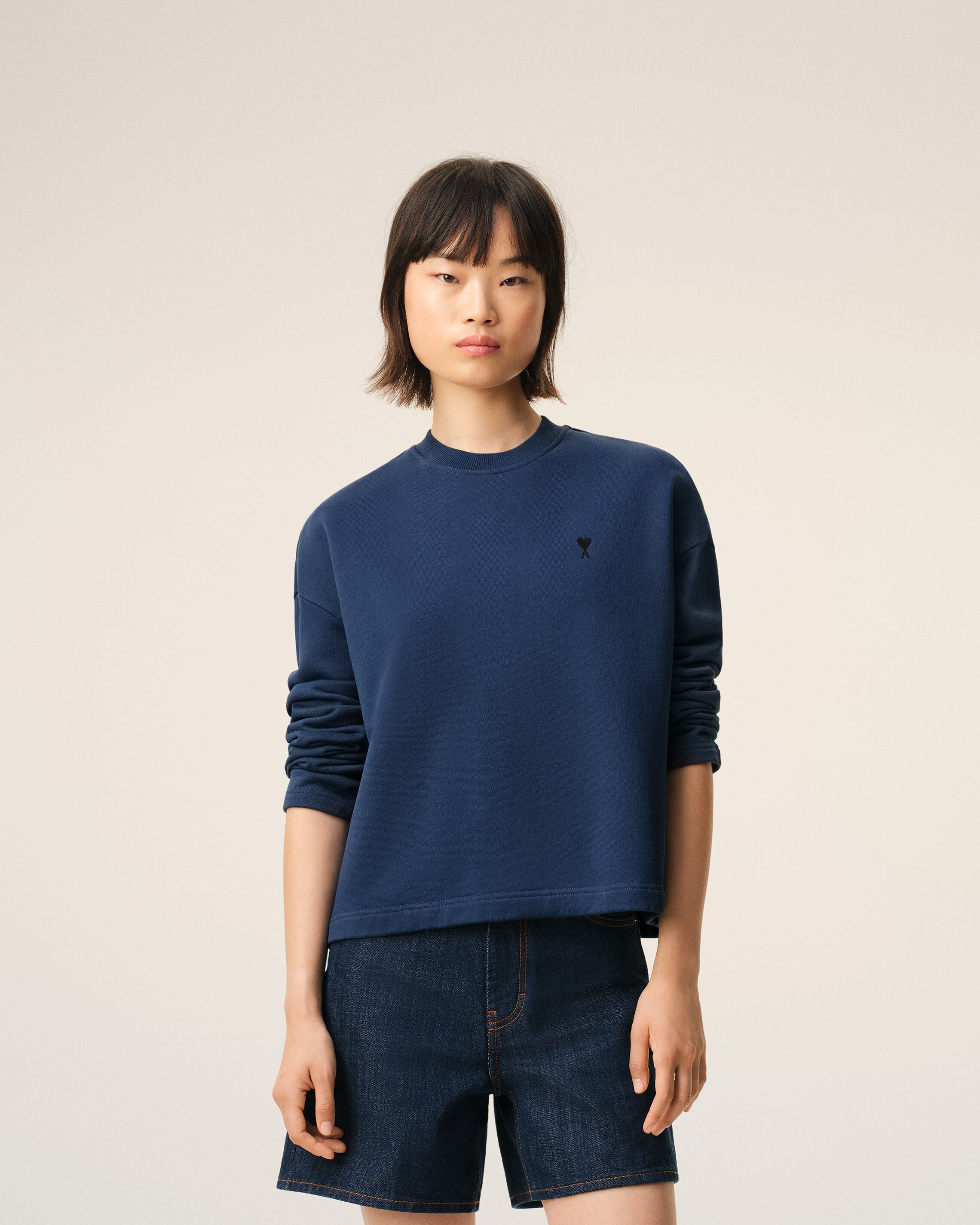 Blue Cotton Ami De Coeur Cropped Sweatshirt Women's