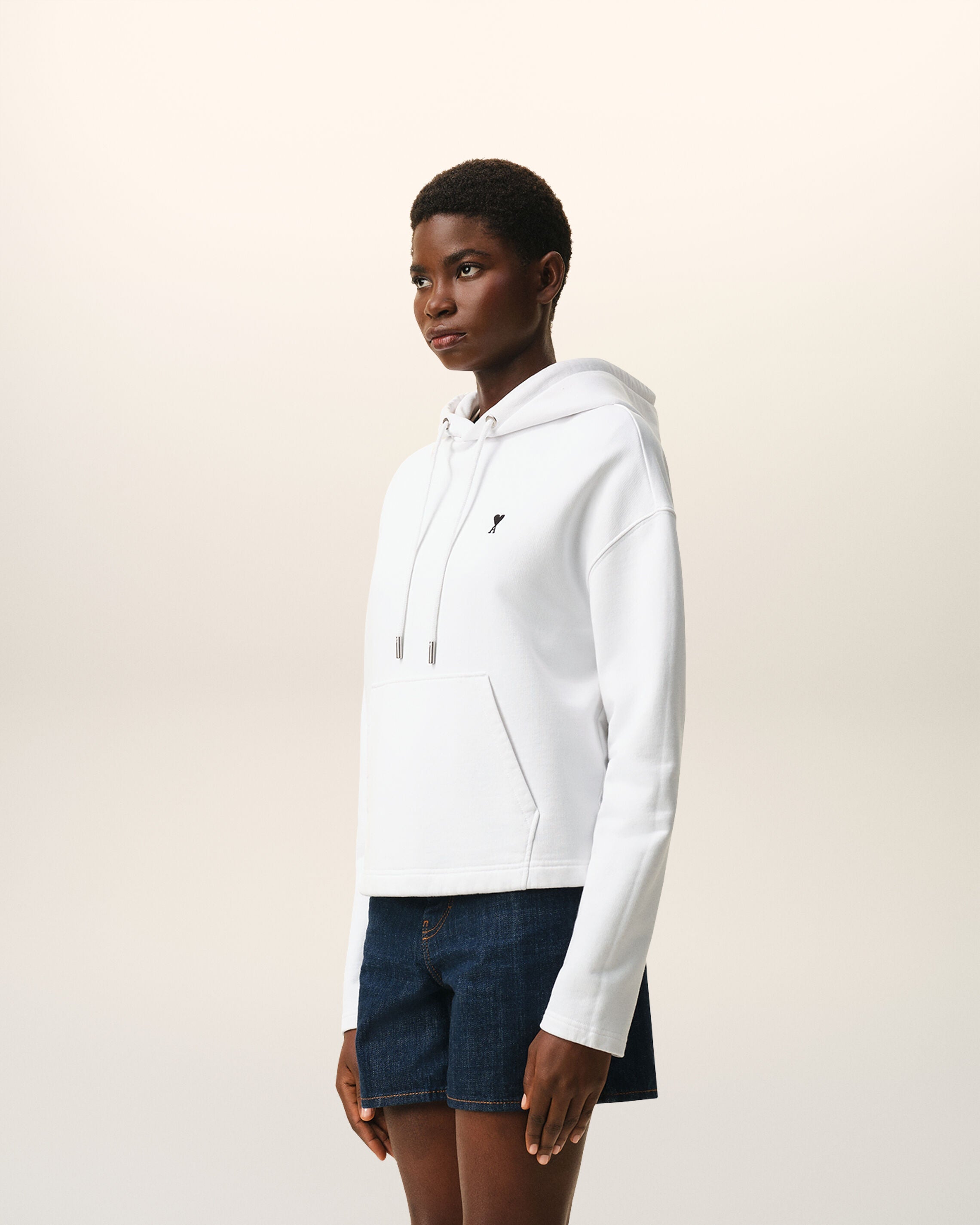 White Cotton Ami De Coeur Cropped Hoodie Women's