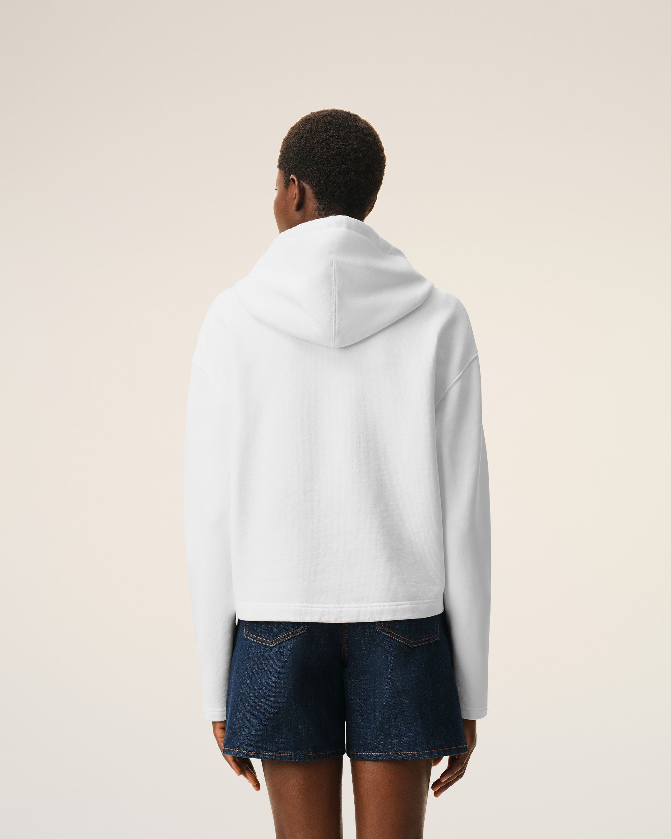 White Cotton Ami De Coeur Cropped Hoodie Women's