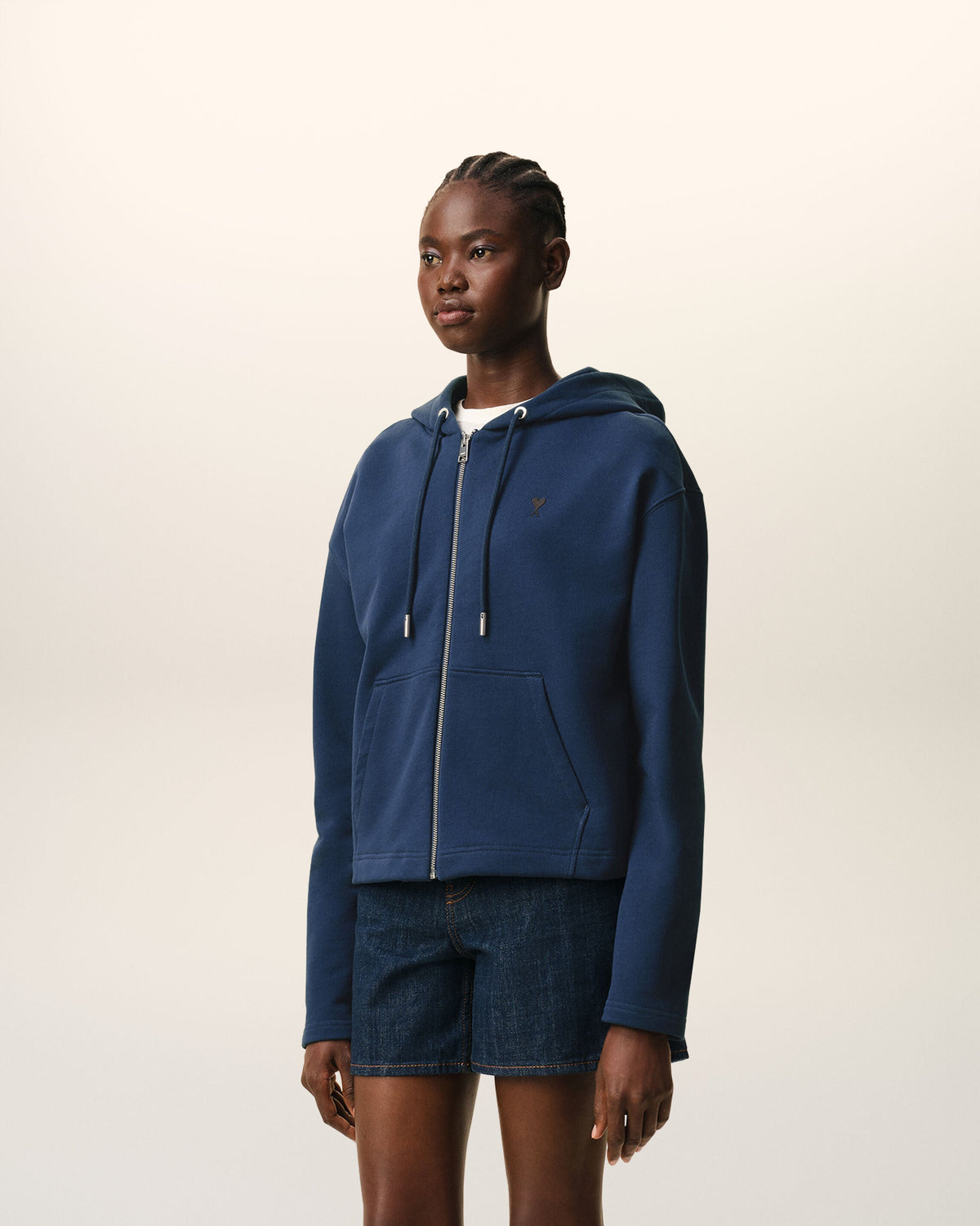 Blue Cotton Ami De Coeur Zipped Hoodie Women's