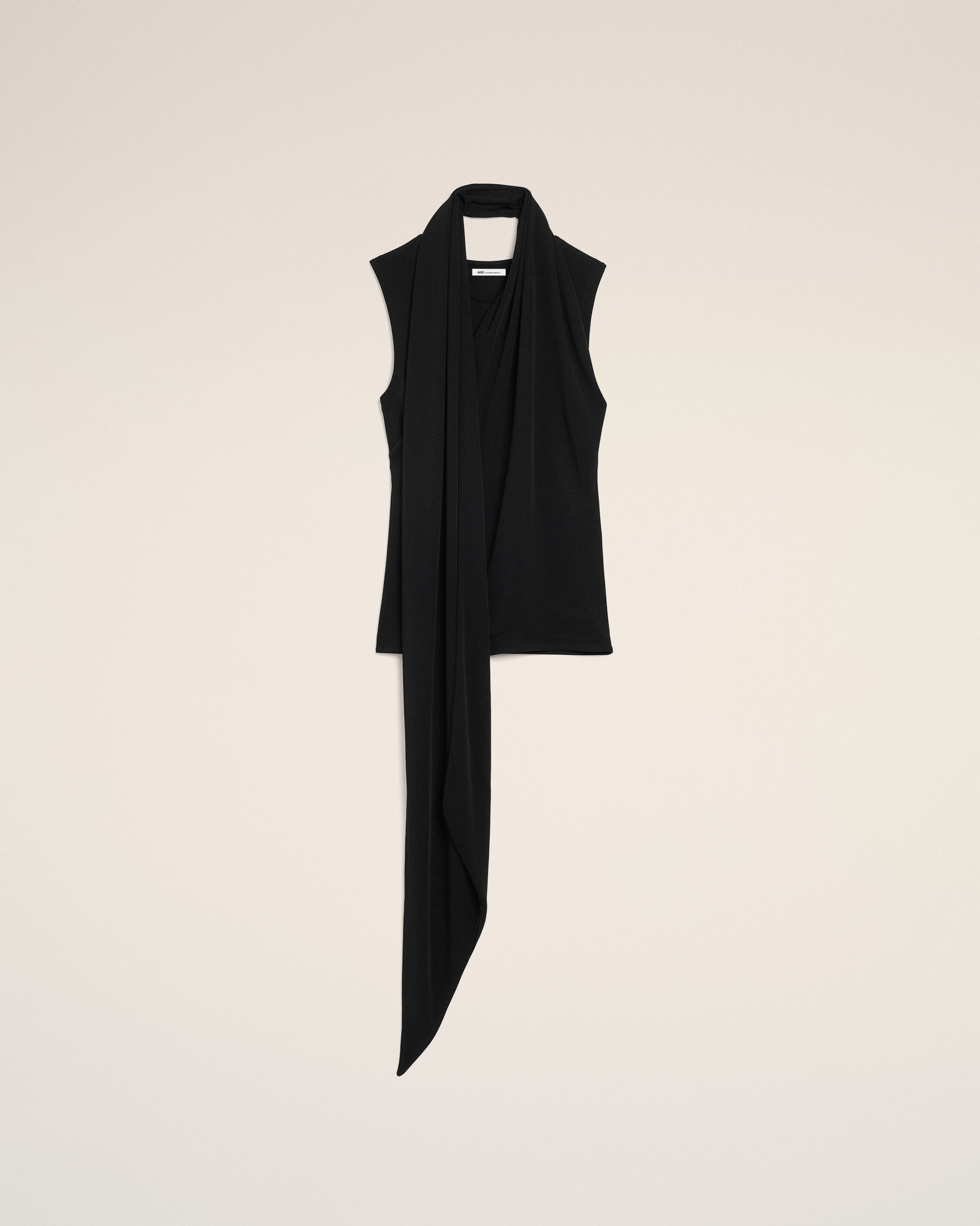 AmiParis Black Jersey Sleeveless Lavalliere Top Women's