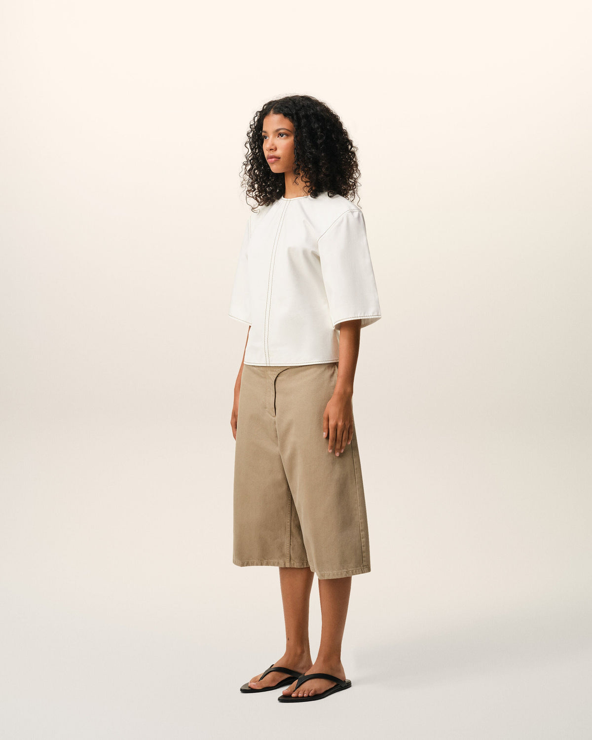 AmiParis White Cotton Short Sleeves Fitted Top Women's