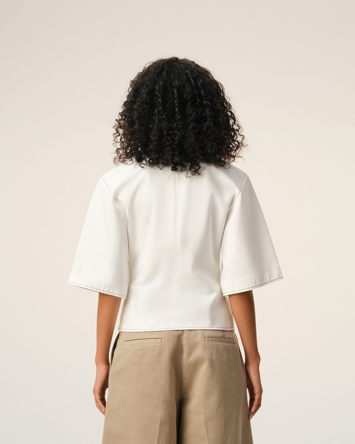 AmiParis White Cotton Short Sleeves Fitted Top Women's